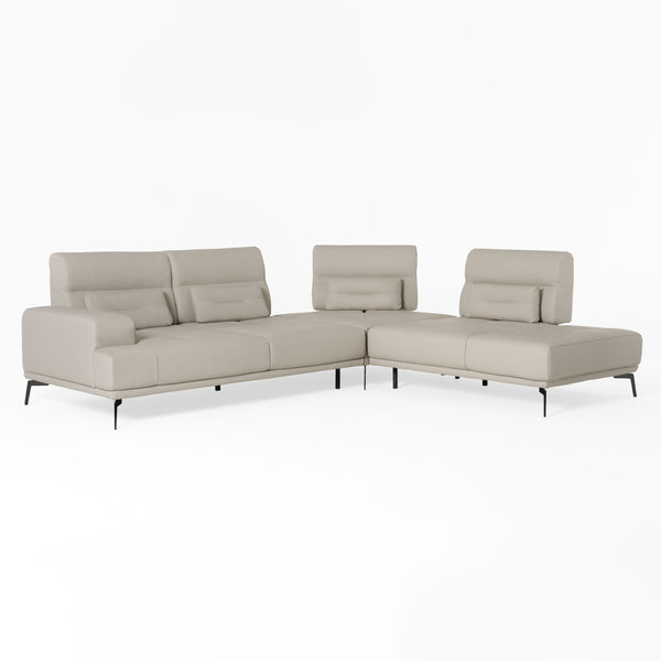 Sunset Contemporary Italian Grey Leather Right Facing Sectional Sofa