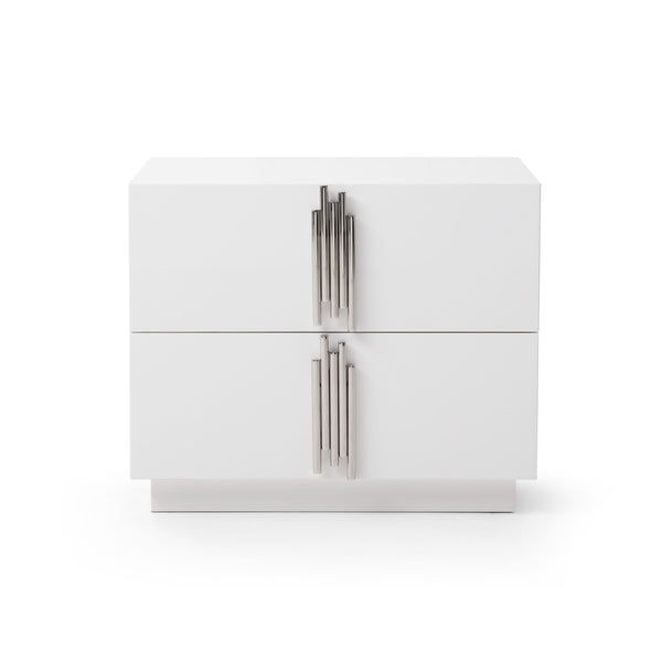 Modrest Token California King Modern Cream & Stainless Steel Bed With Nightstands Model VGVCBD815-WHT-BED-2NS-SET-CK