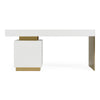 Trahan Modern Gloss White and Brushed Gold Office Desk