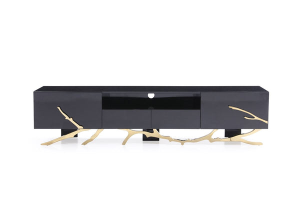 Modrest Legend Modern Black & Champagne Gold 87" Tv Stand Model VGVCT-V8111-BLK-L