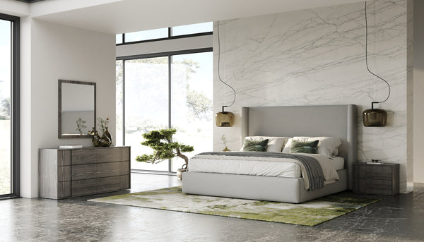 Queen Modrest Byrne & Asus Modern Grey Fabric & Elm Grey 4 Piece Bedroom Set Model VGEVVG713-GRY-4PC-Q