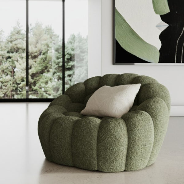 Yolonda Modern Curved Green Fabric Sofa Set