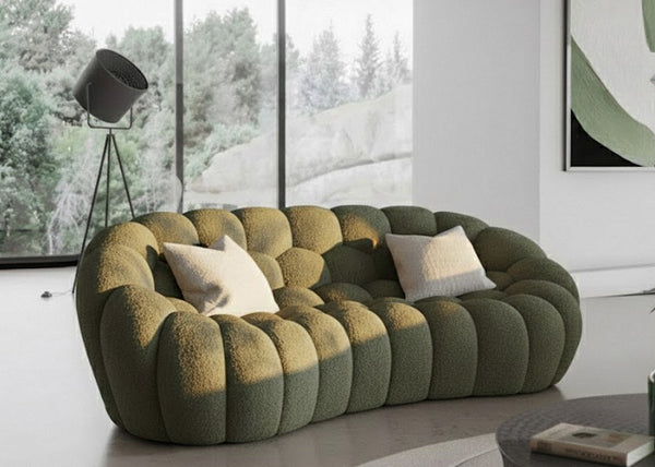 Yolonda Modern Curved Green Fabric Sofa Set