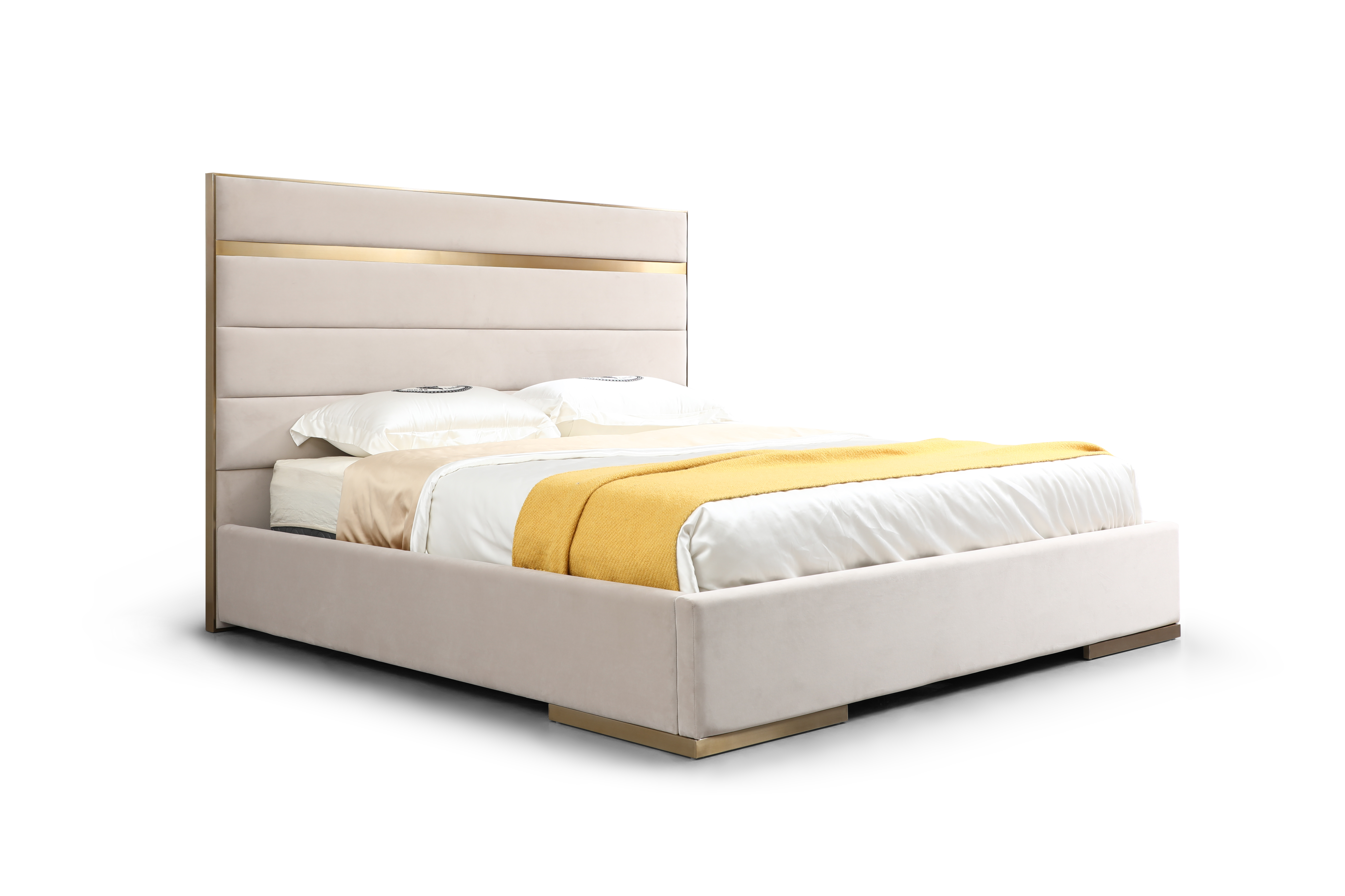 LA Furniture Cartier Modern Beige Velvet and Brushed Brass Q Bed VGVC-BDAD02-BGE-BB-BED-Q Contemporary Style by Vig Furnitrue Number 80137 Catch Home Goods