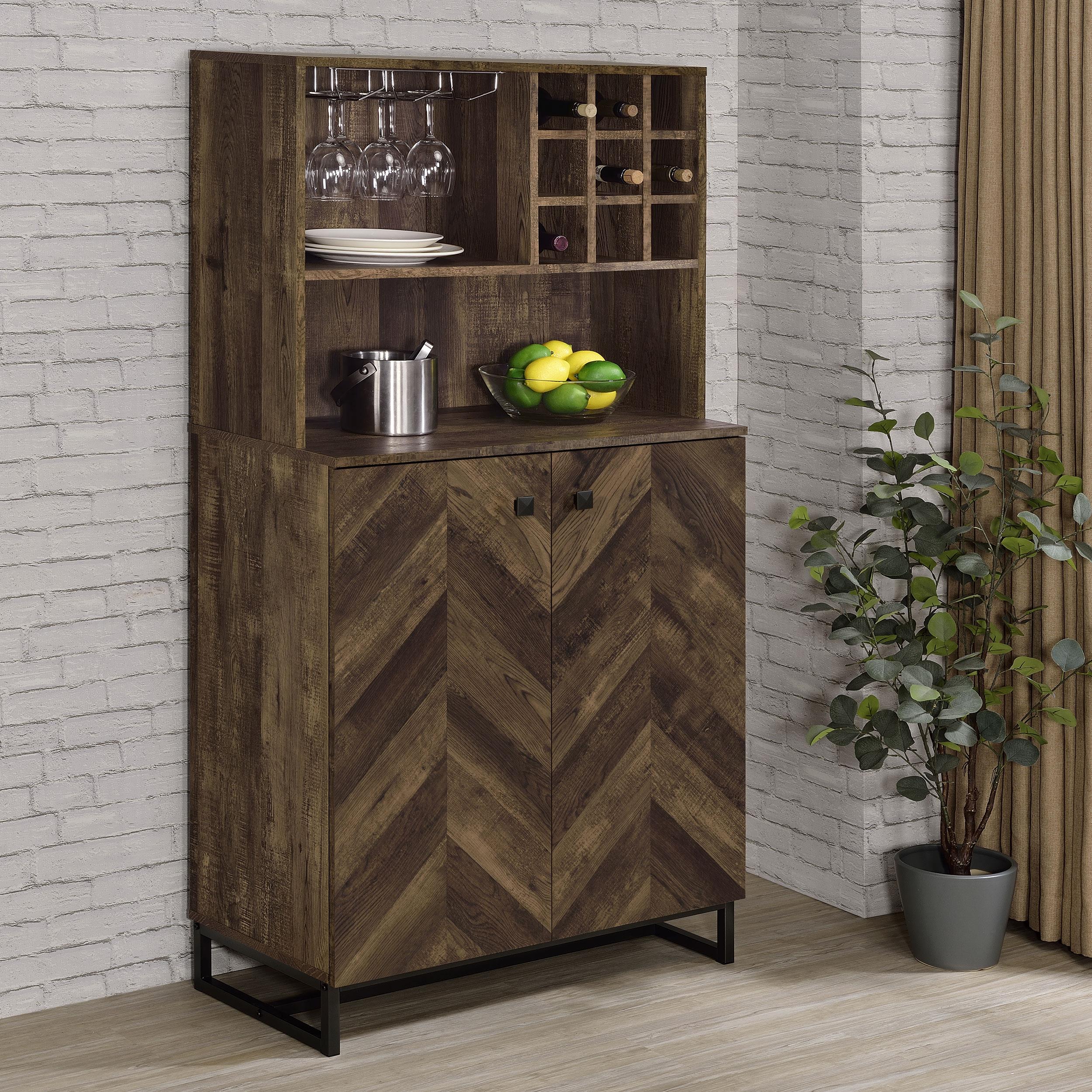 Coaster Mendoza Farmhouse Rustic Oak Wine Cabinet Model 182082