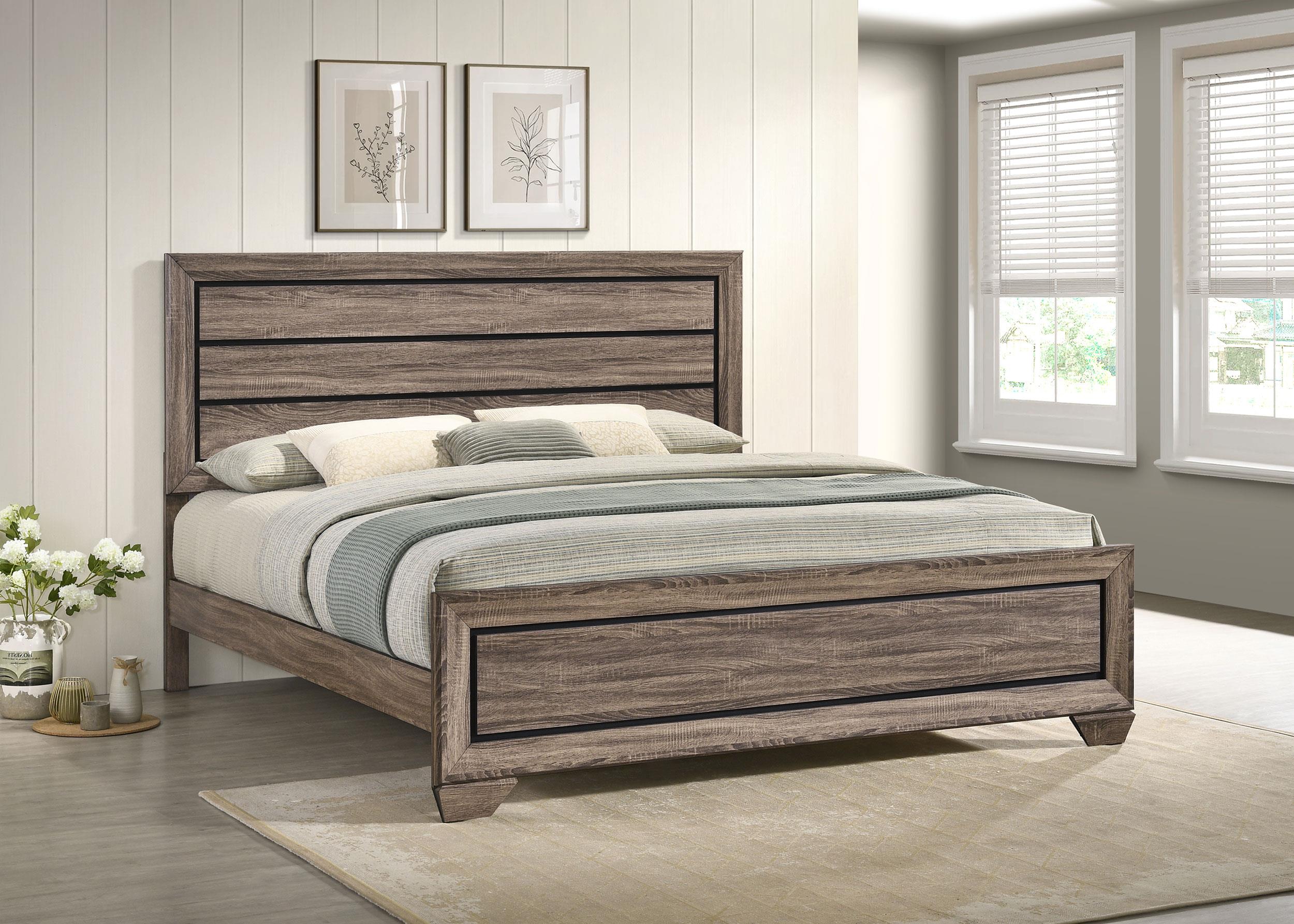 Coaster Kauffman Transitional Washed Taupe Eastern King Bed Model 204191Ke