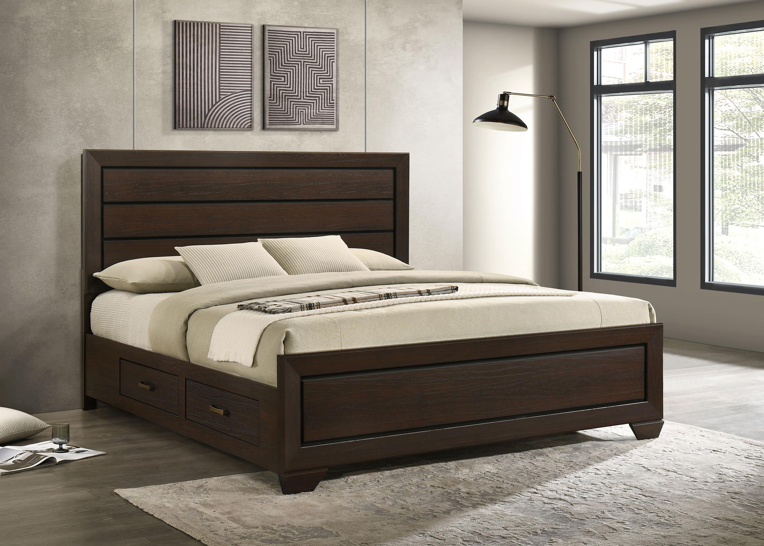 Coaster Kauffman Transitional Dark Cocoa Eastern King Storage Bed Model 204390Ke
