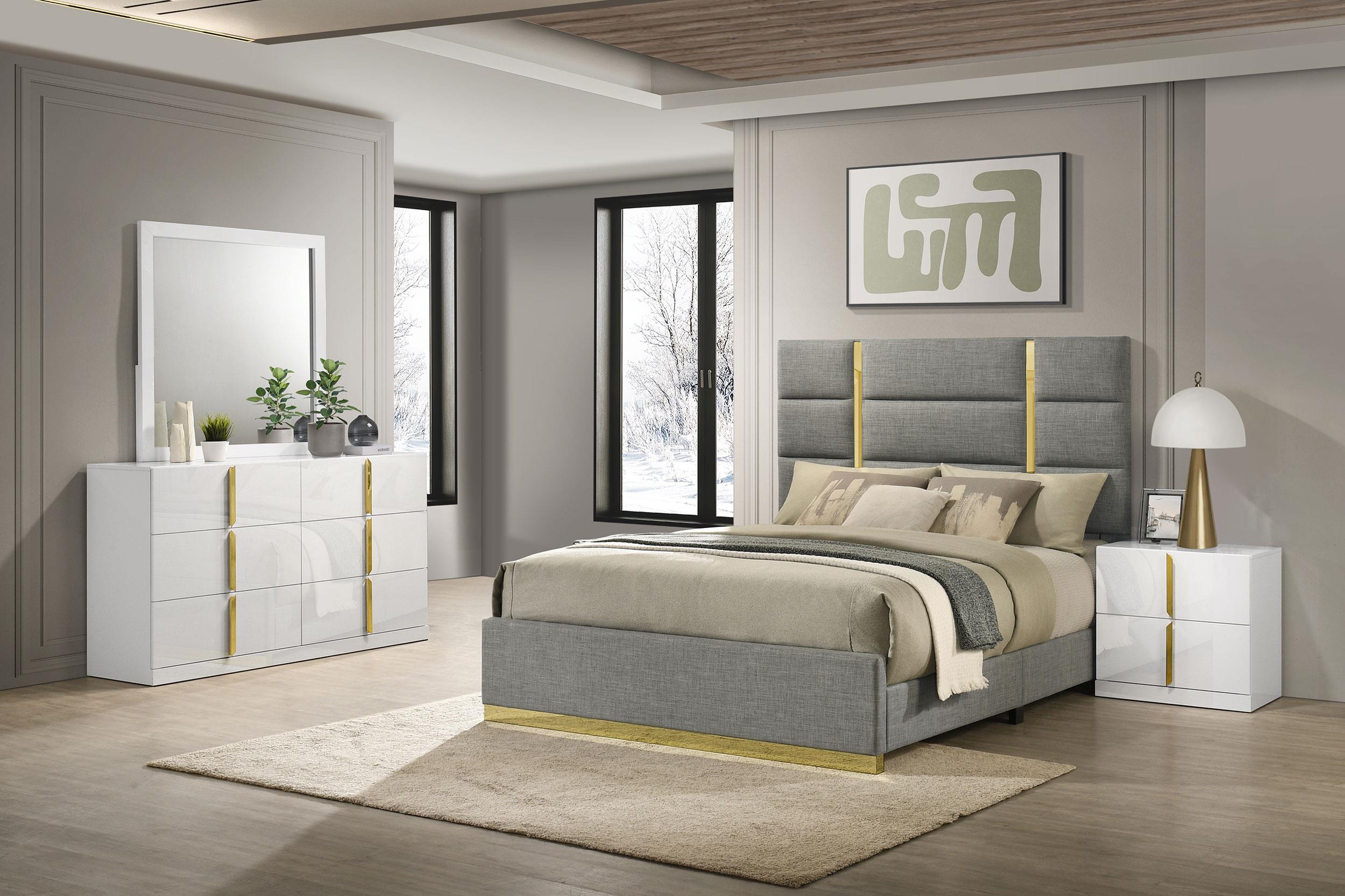 Coaster Ines Contemporary White High Gloss Eastern King Bed Model 223091Gryke-S4