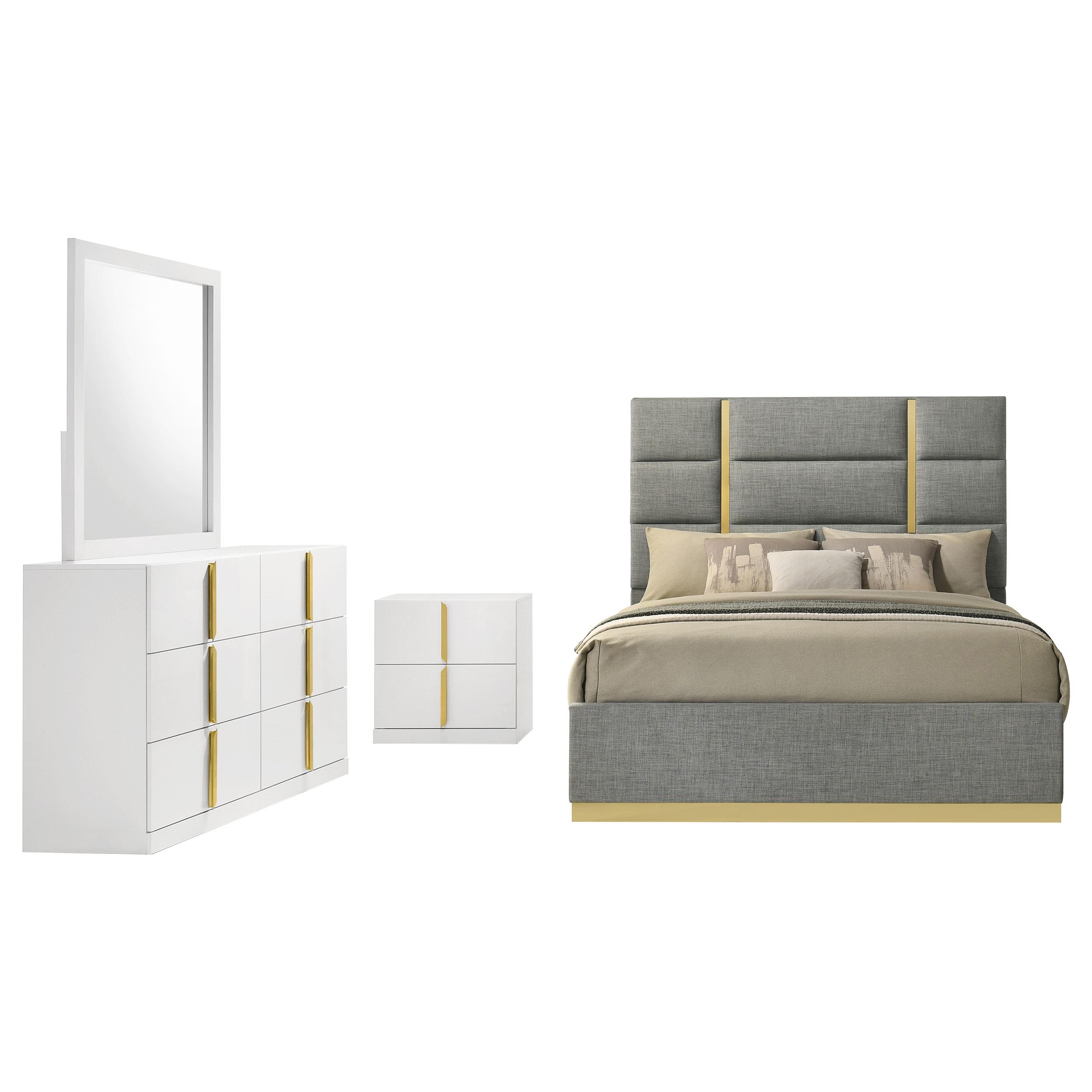Coaster Ines Contemporary White High Gloss Eastern King Bed Model 223091Gryke-S4
