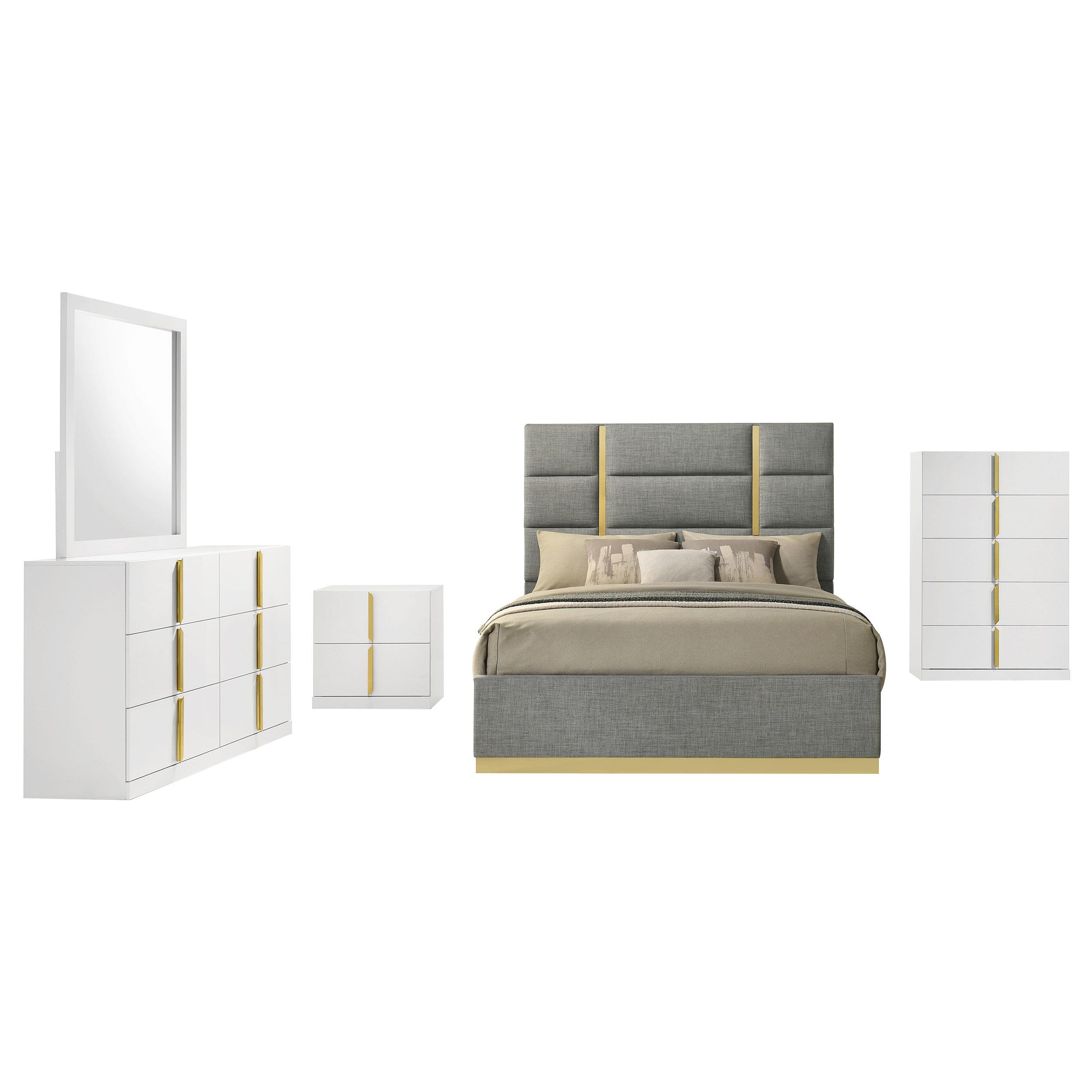 Coaster Ines Contemporary White High Gloss Eastern King Bed Model 223091Gryke-S5