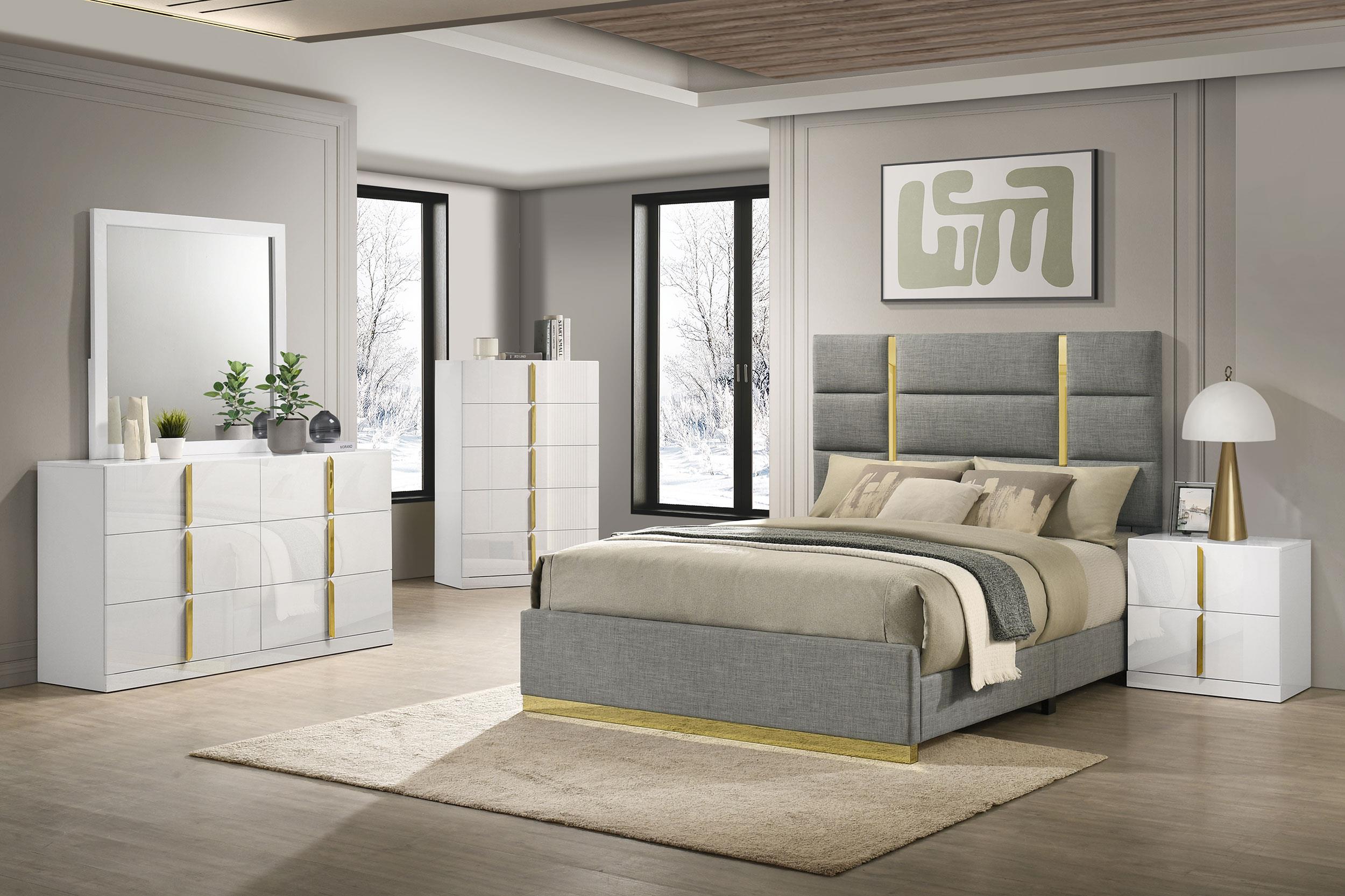 Coaster Ines Contemporary White High Gloss Queen Bed Model 223091Gryq-S5