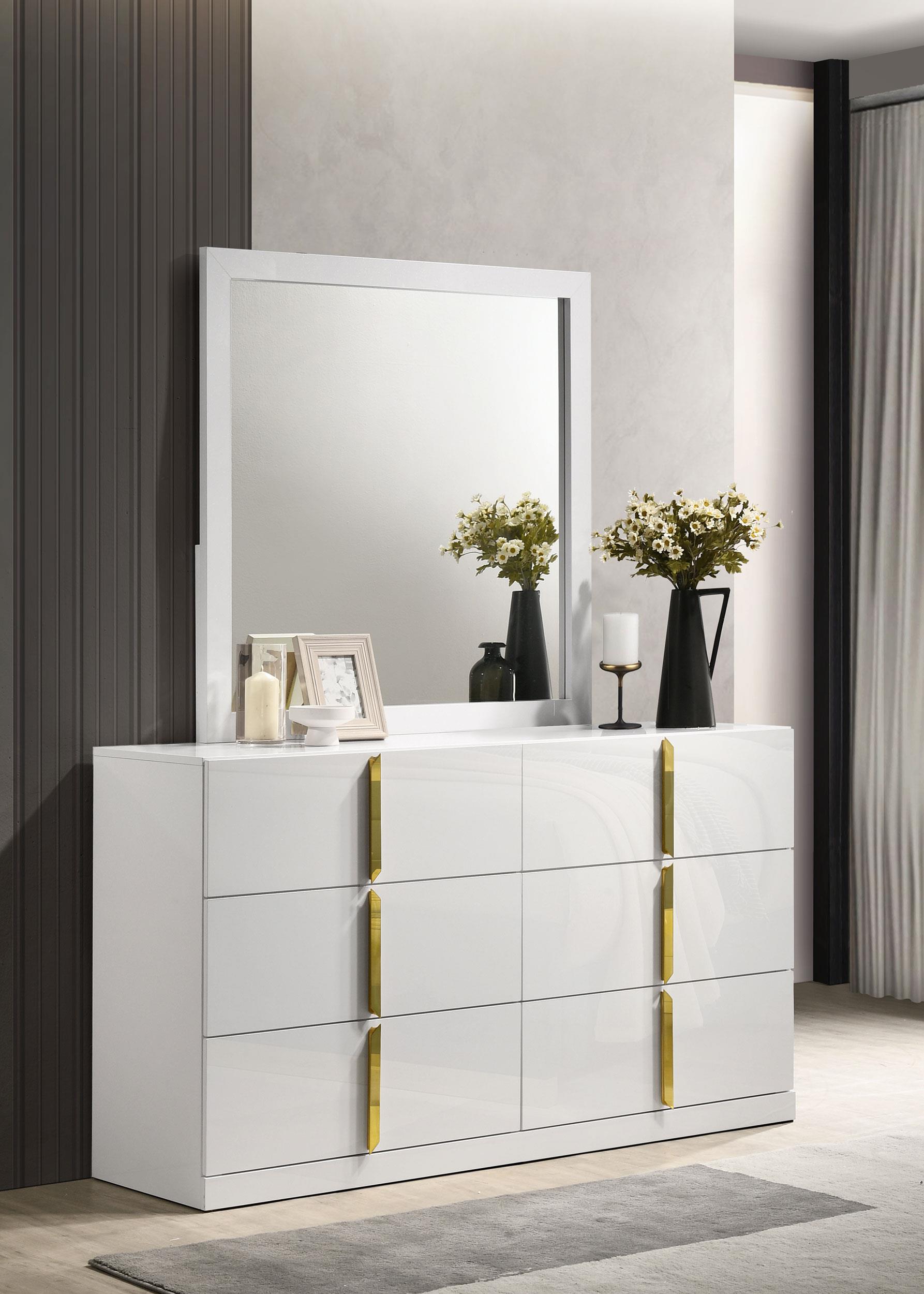 Coaster Ines Contemporary White High Gloss Dresser With Mirror Model 223093M