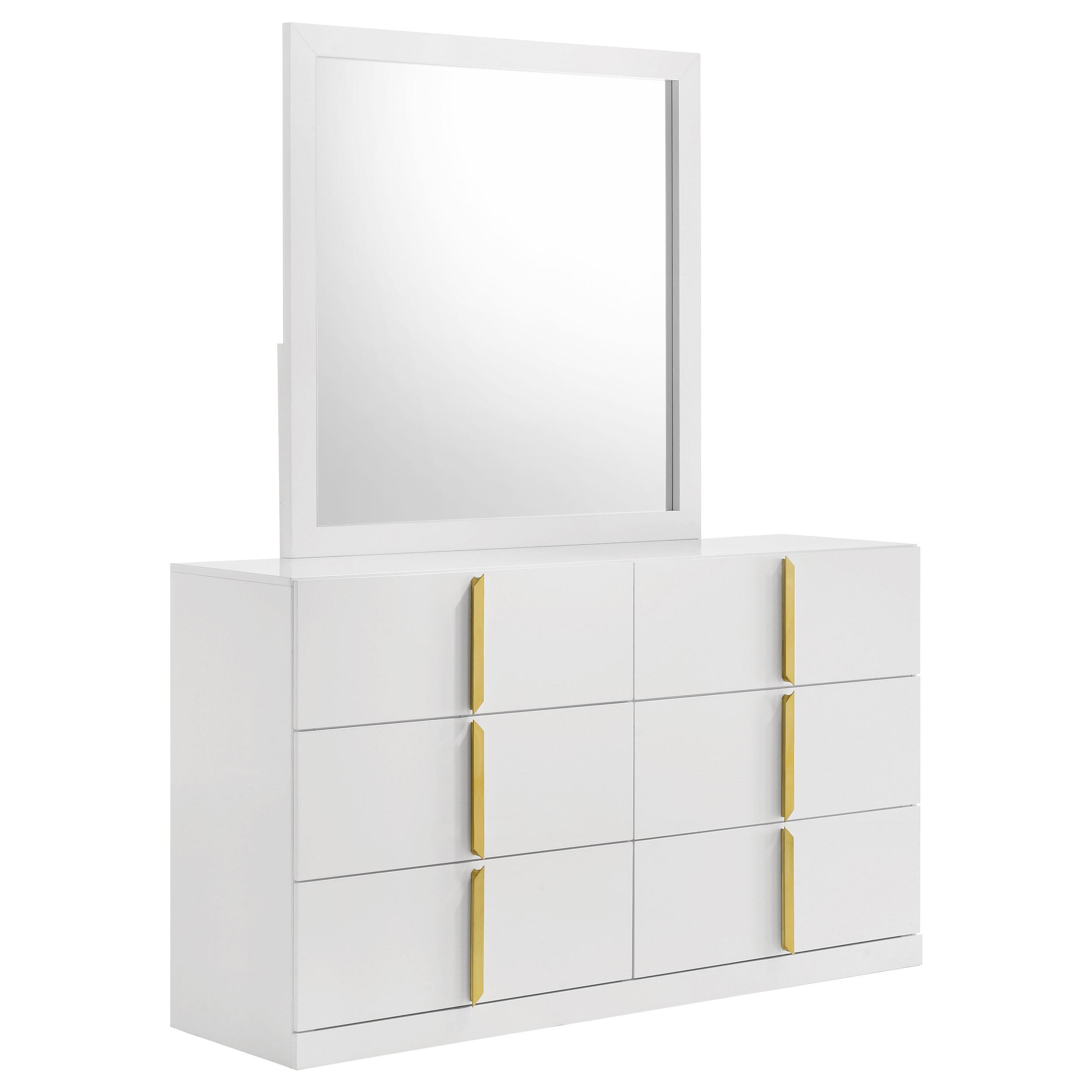 Coaster Ines Contemporary White High Gloss Dresser With Mirror Model 223093M