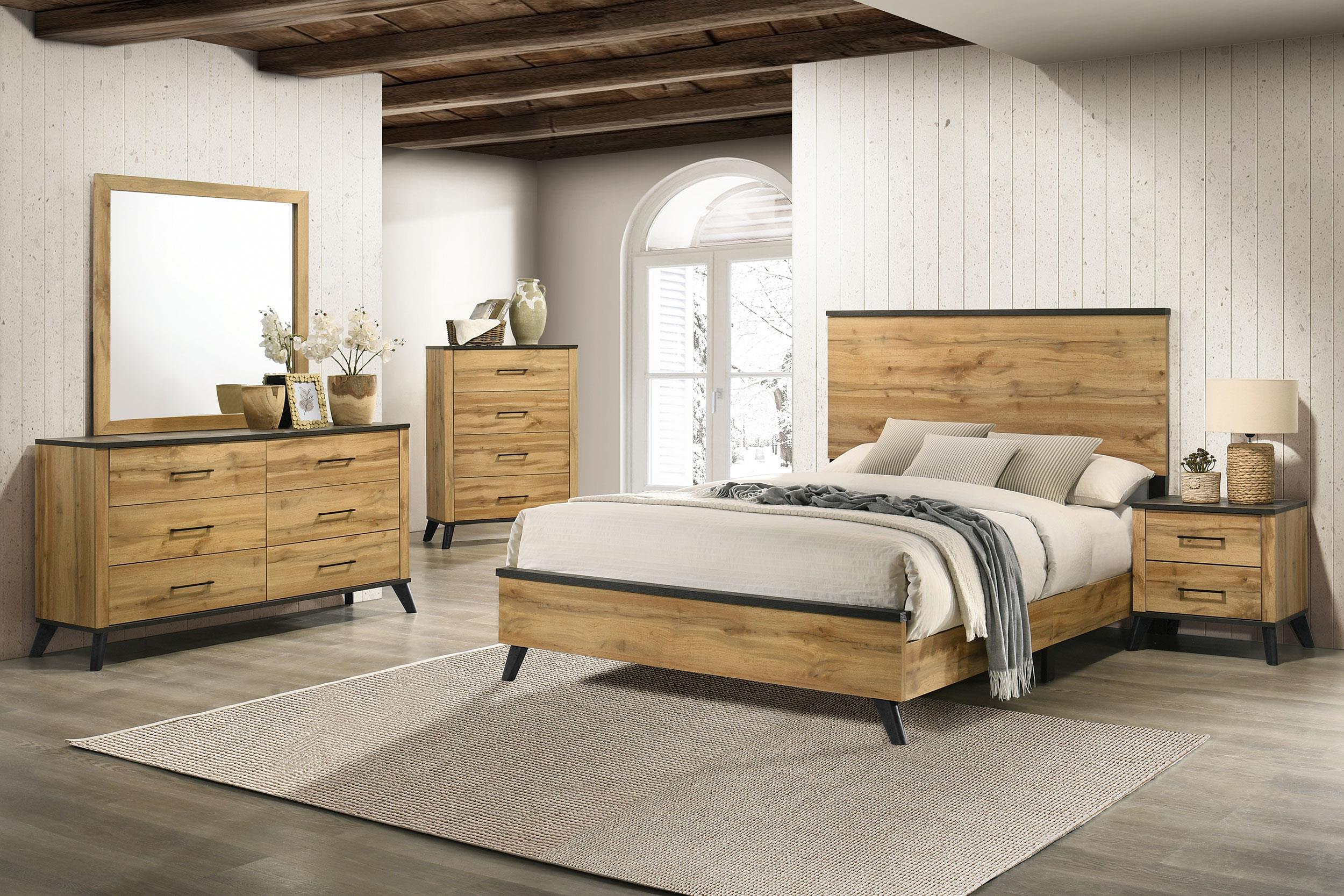 Coaster Kaywood Mid-Century Modern Weathered Brown Eastern King Bed Model 225001Ke-S5