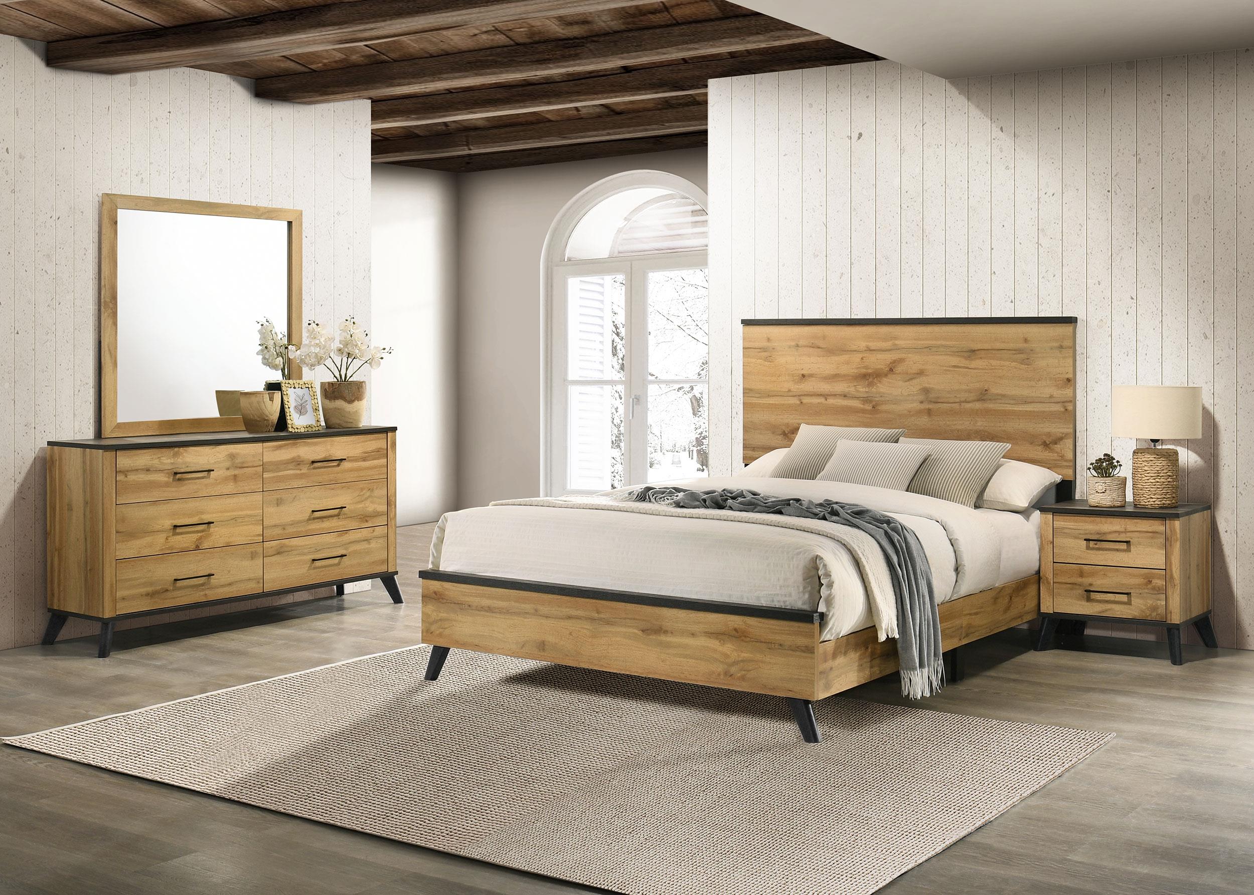 Coaster Kaywood Mid-Century Modern Weathered Brown Queen Bed Model 225001Q-S4