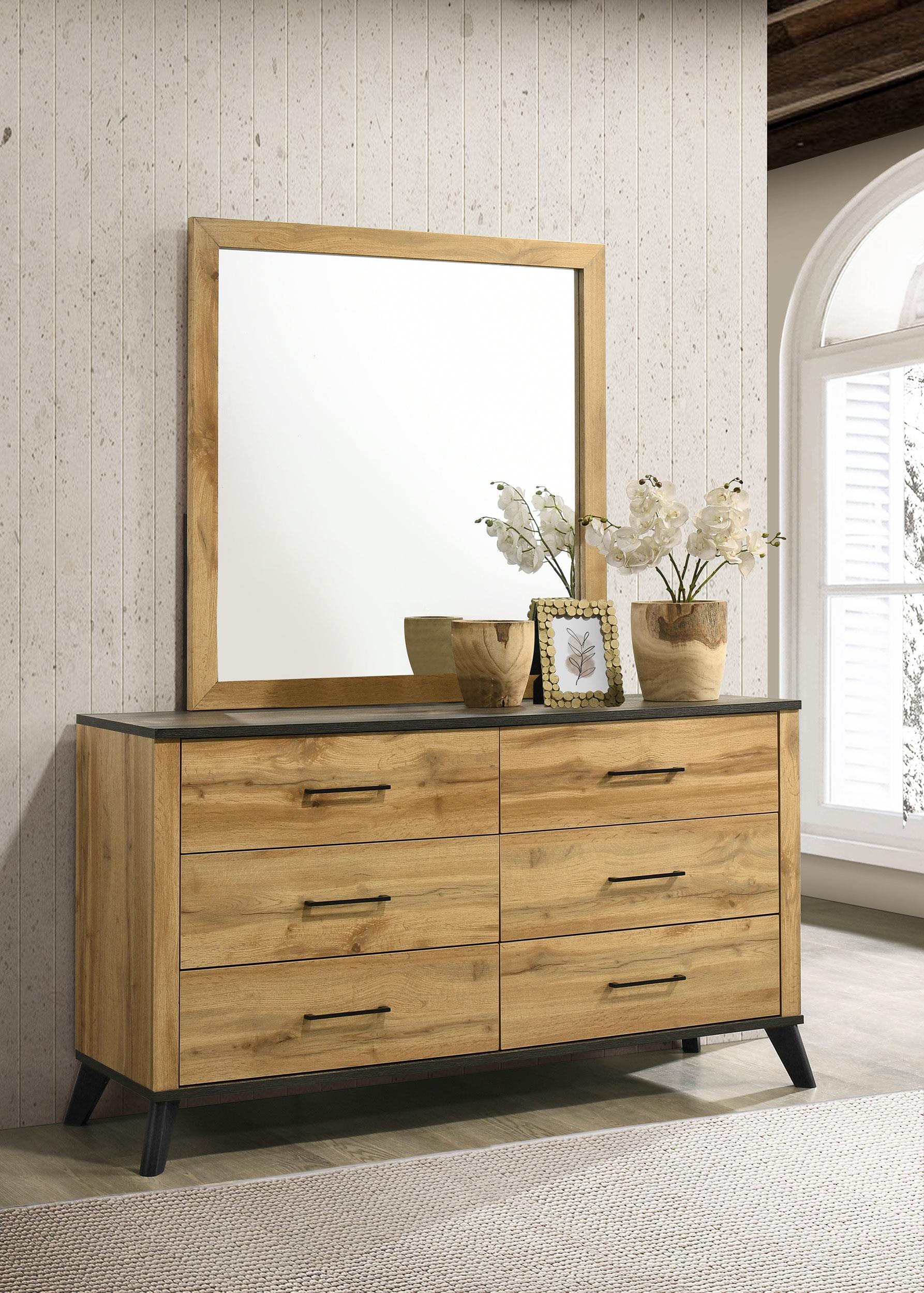 Coaster Kaywood Mid-Century Modern Weathered Brown Dresser With Mirror Model 225003M