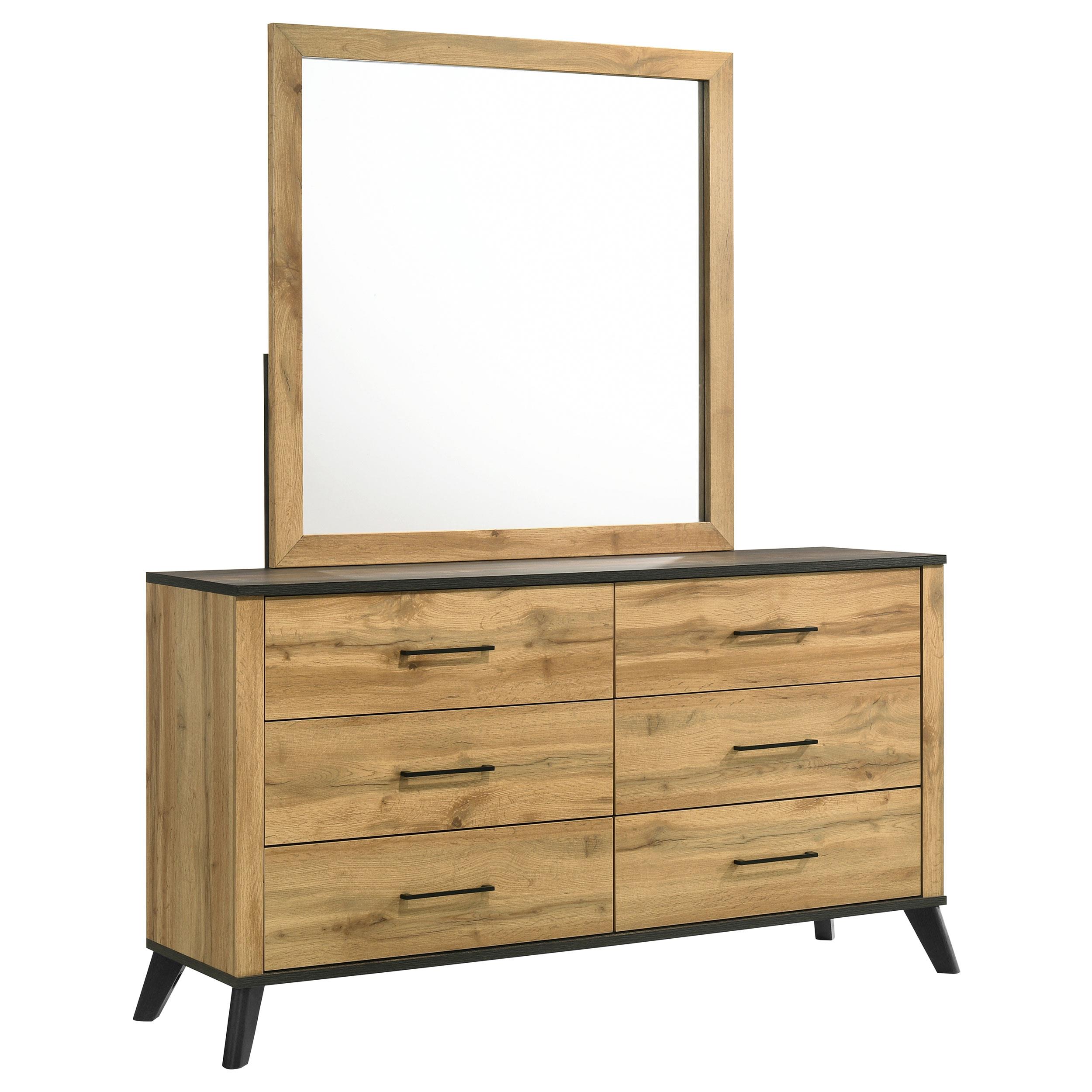 Coaster Kaywood Mid-Century Modern Weathered Brown Dresser With Mirror Model 225003M