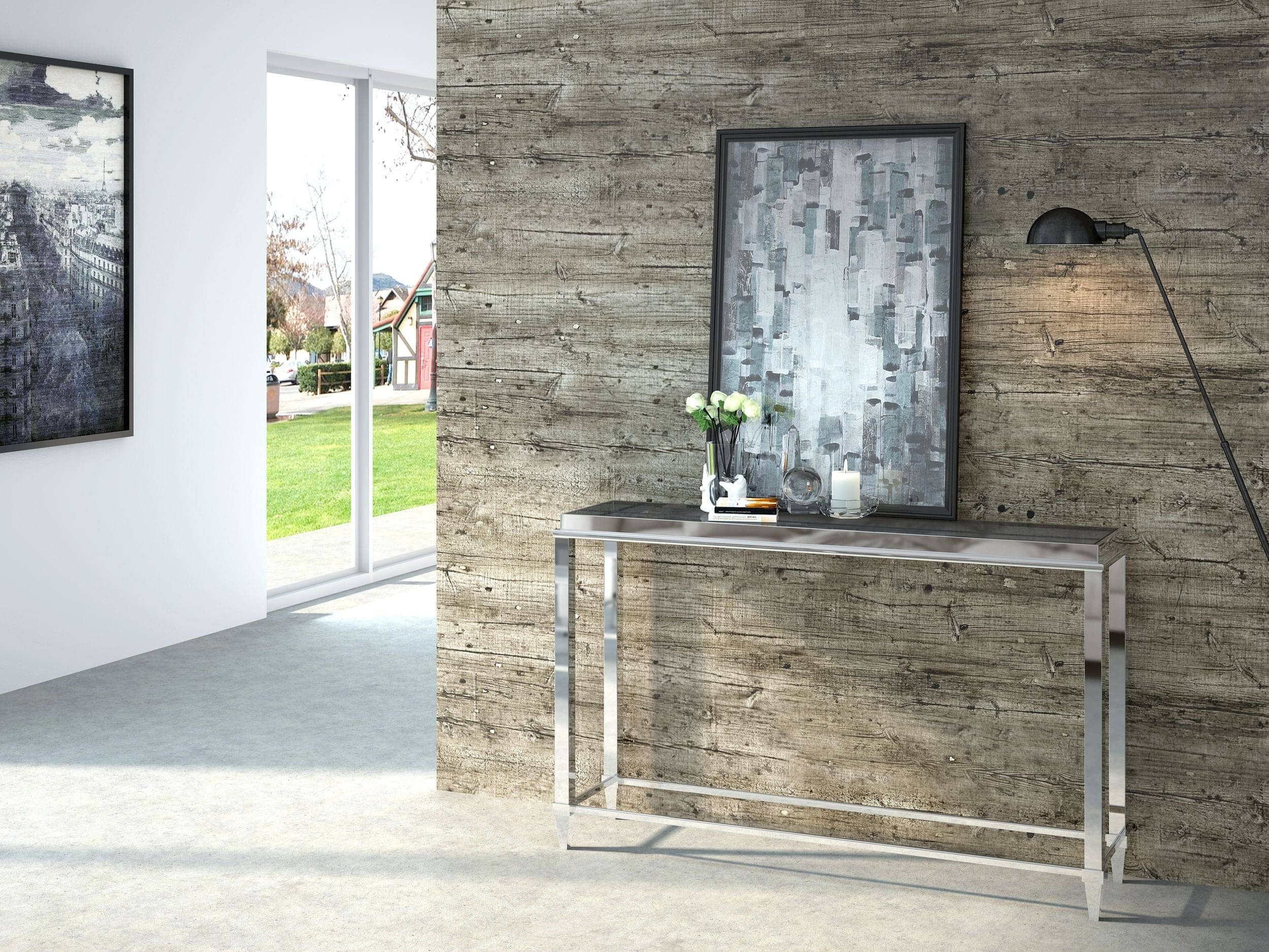 LA Furniture Agar Modern Glass & Stainless Steel Console Table VGHB235X Contemporary Style by Vig Furnitrue Number 72762 Catch Home Goods