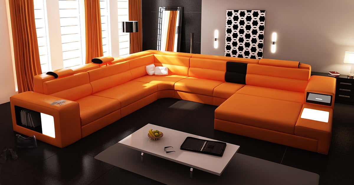 LA Furniture Bonded Leather Polaris Orange Leather Sectional Sofa VGEV5022-OR-BL Contemporary Style by Vig Furnitrue Number 13437B|13437C Catch Home Goods