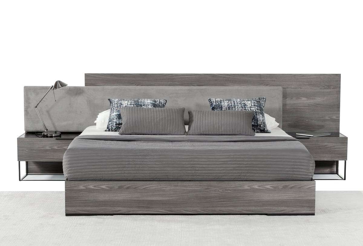 LA Furniture Eastern King Enzo Italian Modern Grey Oak & Fabric Bed with Nightstands VGACENZO-BED-EK Contemporary Style by Vig Furnitrue Number 73750 Catch Home Goods