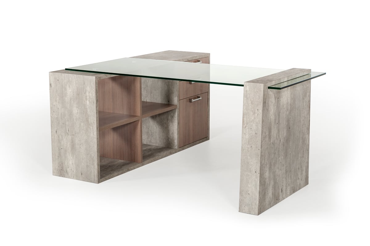 LA Furniture Boston Modern Glass & Faux Concrete Reversible Desk VGANBOSTON Contemporary Style by Vig Furnitrue Number 73765|76552A Catch Home Goods