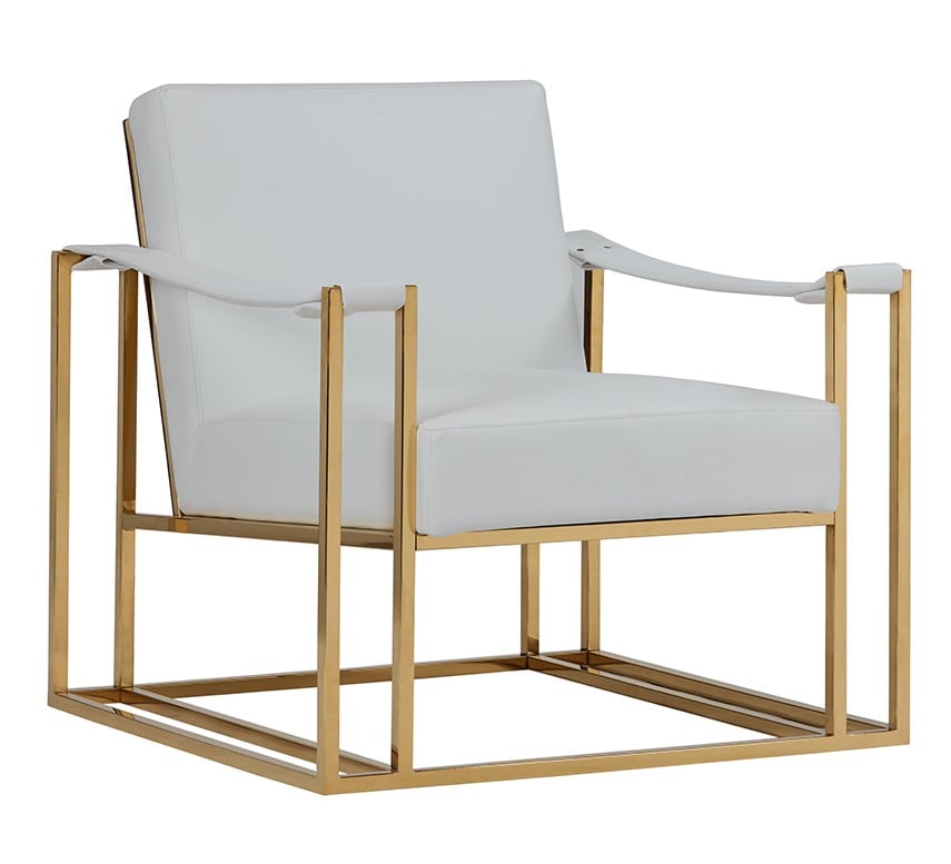 LA Furniture Larson Modern White Leatherette & Gold Accent Chair VGRH-RHS-AC-205-WHT Contemporary Style by Vig Furnitrue Number 75251 Catch Home Goods