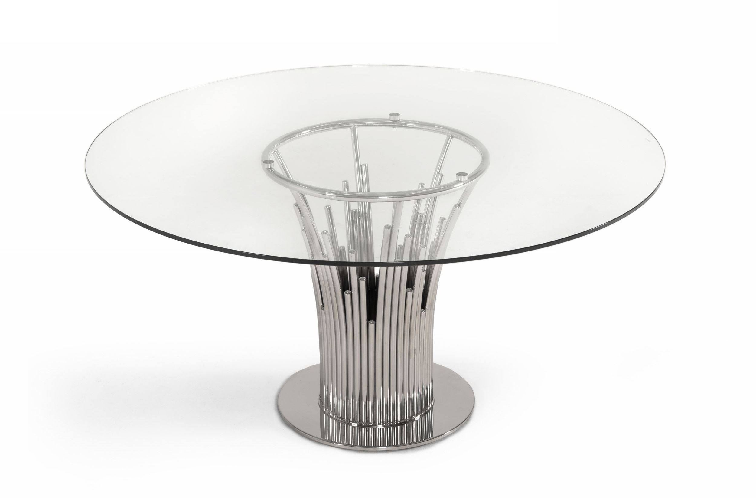 LA Furniture Paxton Modern Round Glass & Stainless Steel Dining Table VGVC-T817-RND Contemporary Style by Vig Furnitrue Number 75587 Catch Home Goods
