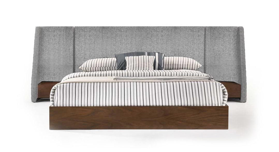 LA Furniture Eastern King Janice Modern Grey Fabric and Walnut Bed and Nightstands VGMA-BR-88-BED-EK Contemporary Style by Vig Furnitrue Number 76517 Catch Home Goods