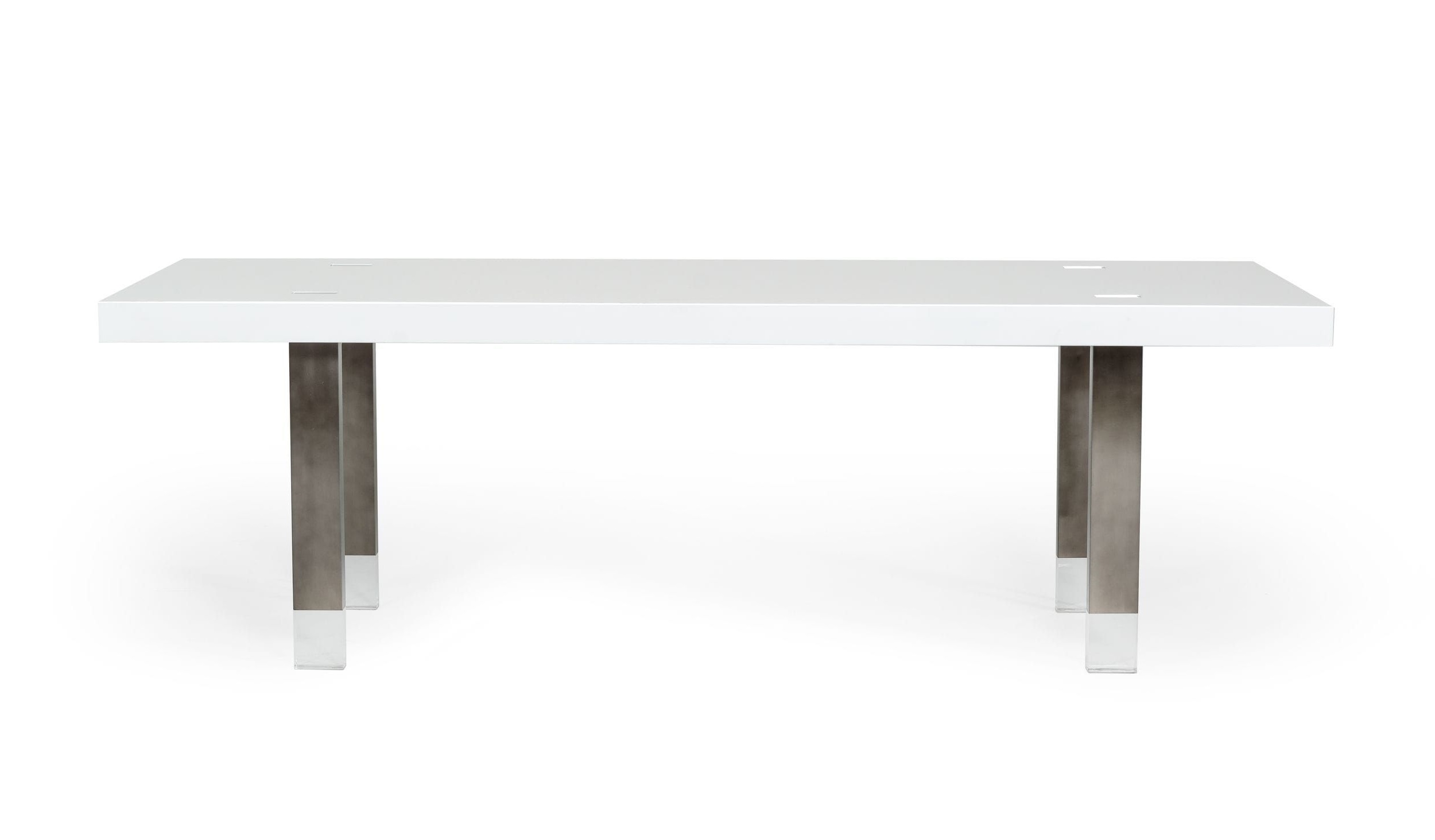 LA Furniture Lenny- Modern White High Gloss & Stainless Steel Gun Metal Dining Table VGGMDT-1393B-WHT-DT Contemporary Style by Vig Furnitrue Number 78096 Catch Home Goods