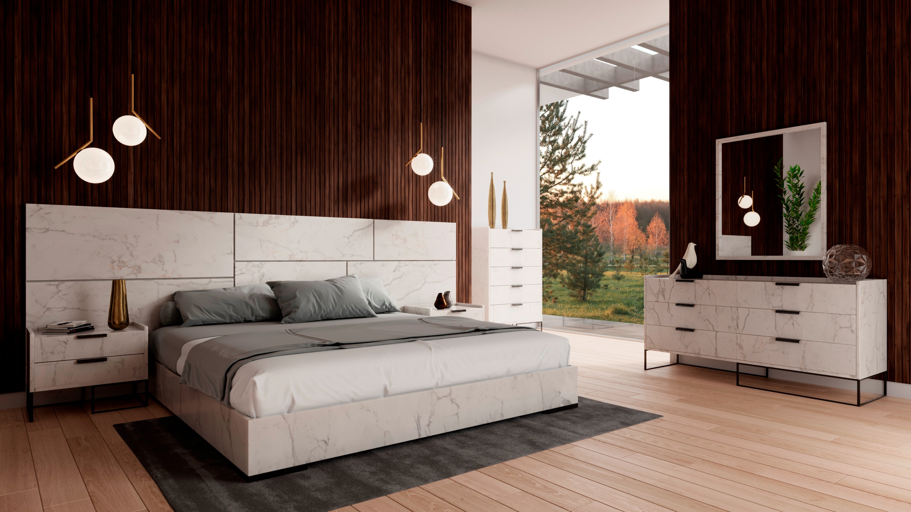 LA Furniture Queen Marbella Italian Modern White Faux Marble 4-Piece Bedroom Set VGACMARBELLA-4PC-SET-WHT-Q Contemporary Style by Vig Furnitrue Number 85599 Catch Home Goods