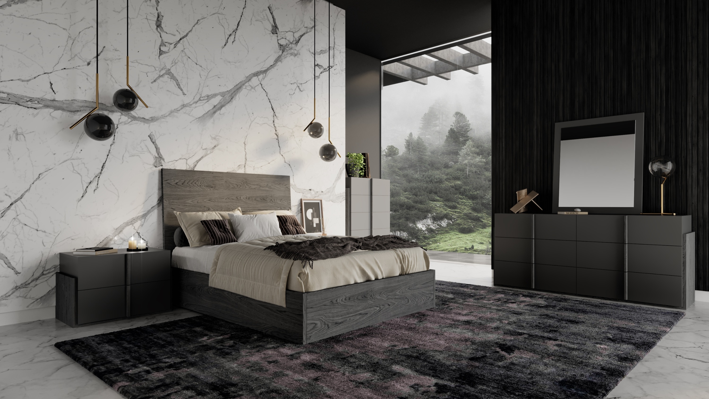 LA Furniture Eastern King Lucia Italian Modern Matte Grey + Elm Grey 4-Piece Bedroom Set VGACLUCIA-4PC-SET-EK Contemporary Style by Vig Furnitrue Number 85596 Catch Home Goods