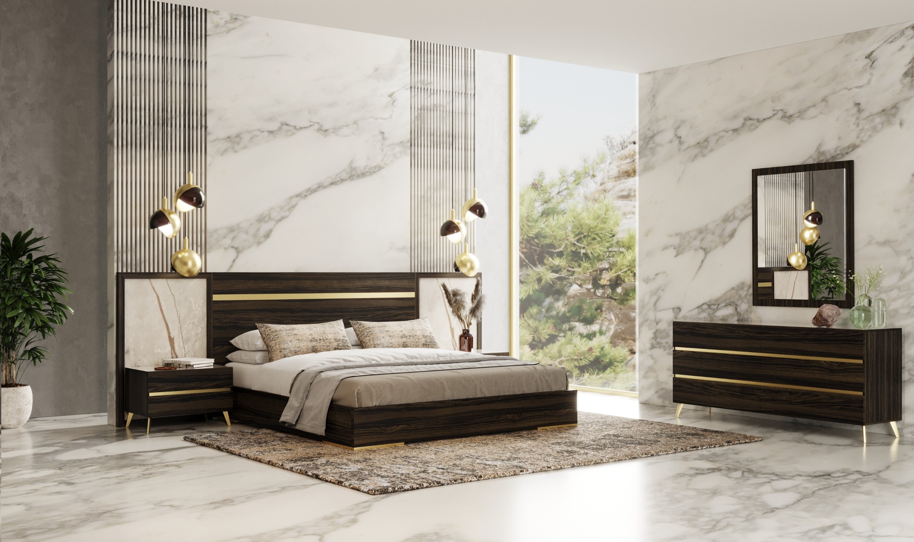 LA Furniture Eastern King Velondra Modern Eucalypto + Marble 4-Piece Bedroom Set VGACVELONDRA-BED-4PCSET-EK Contemporary Style by Vig Furnitrue Number 85582 Catch Home Goods