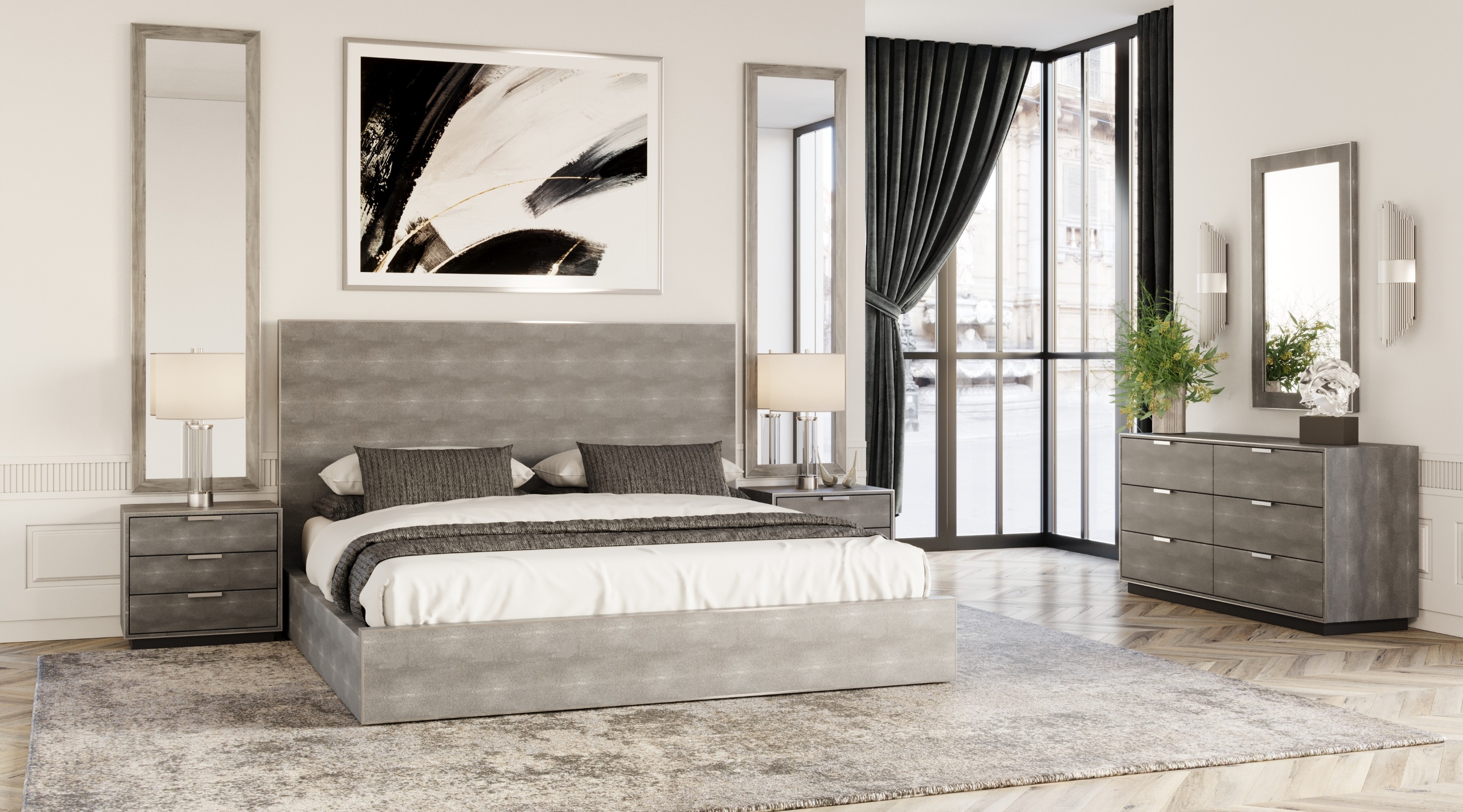 LA Furniture Dynasty Eastern King Modern Shagreen Bedroom Set 3 Drawer VGVCBD2108-XGRY-BED-SET-3 Contemporary Style by Vig Furnitrue Number 79701 Catch Home Goods