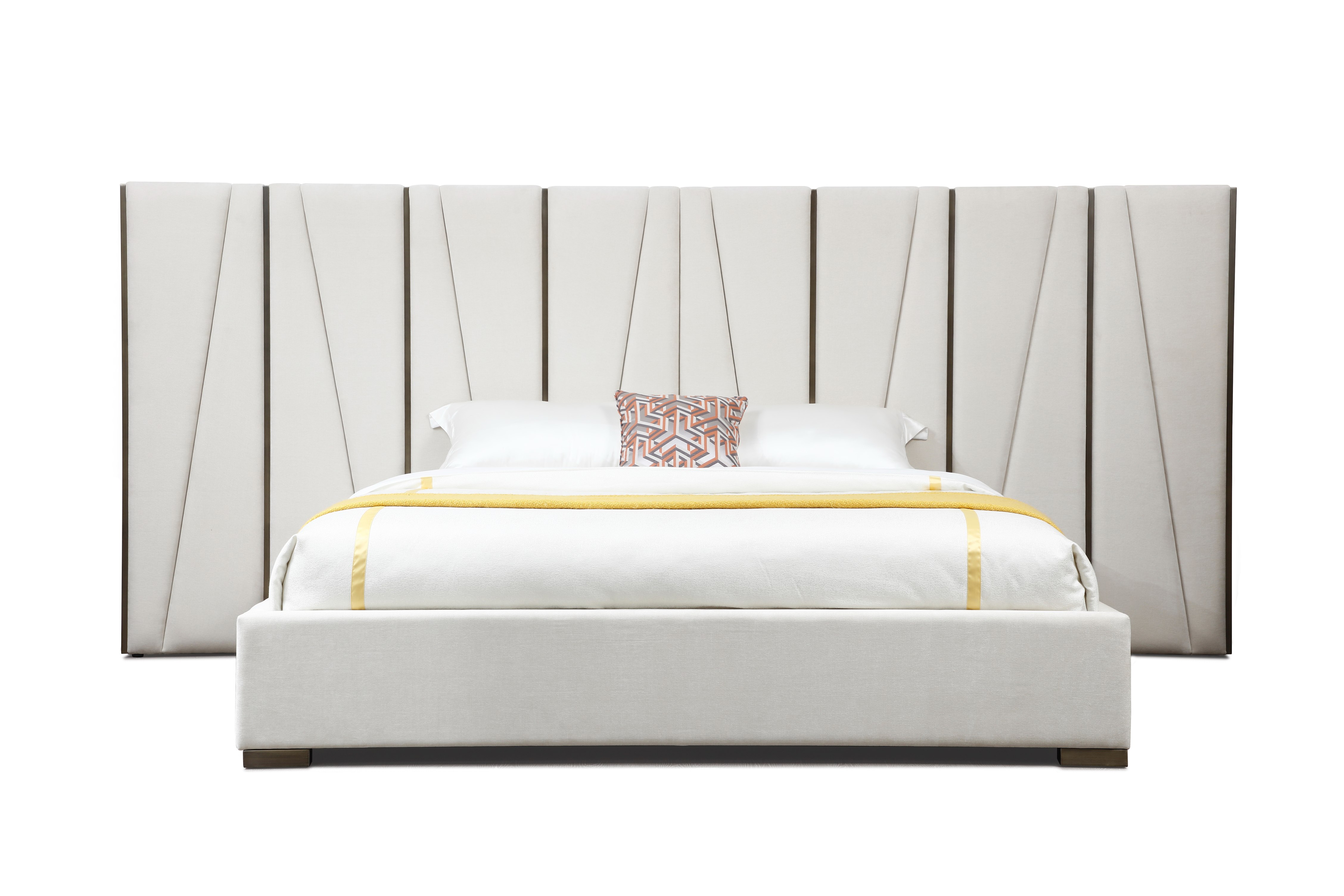 LA Furniture Nixa Modern Beige Velvet + Brushed Bronze Bed-queen VGVC-BD1909-BED-BGE-queen Contemporary Style by Vig Furnitrue Number 80559 Catch Home Goods