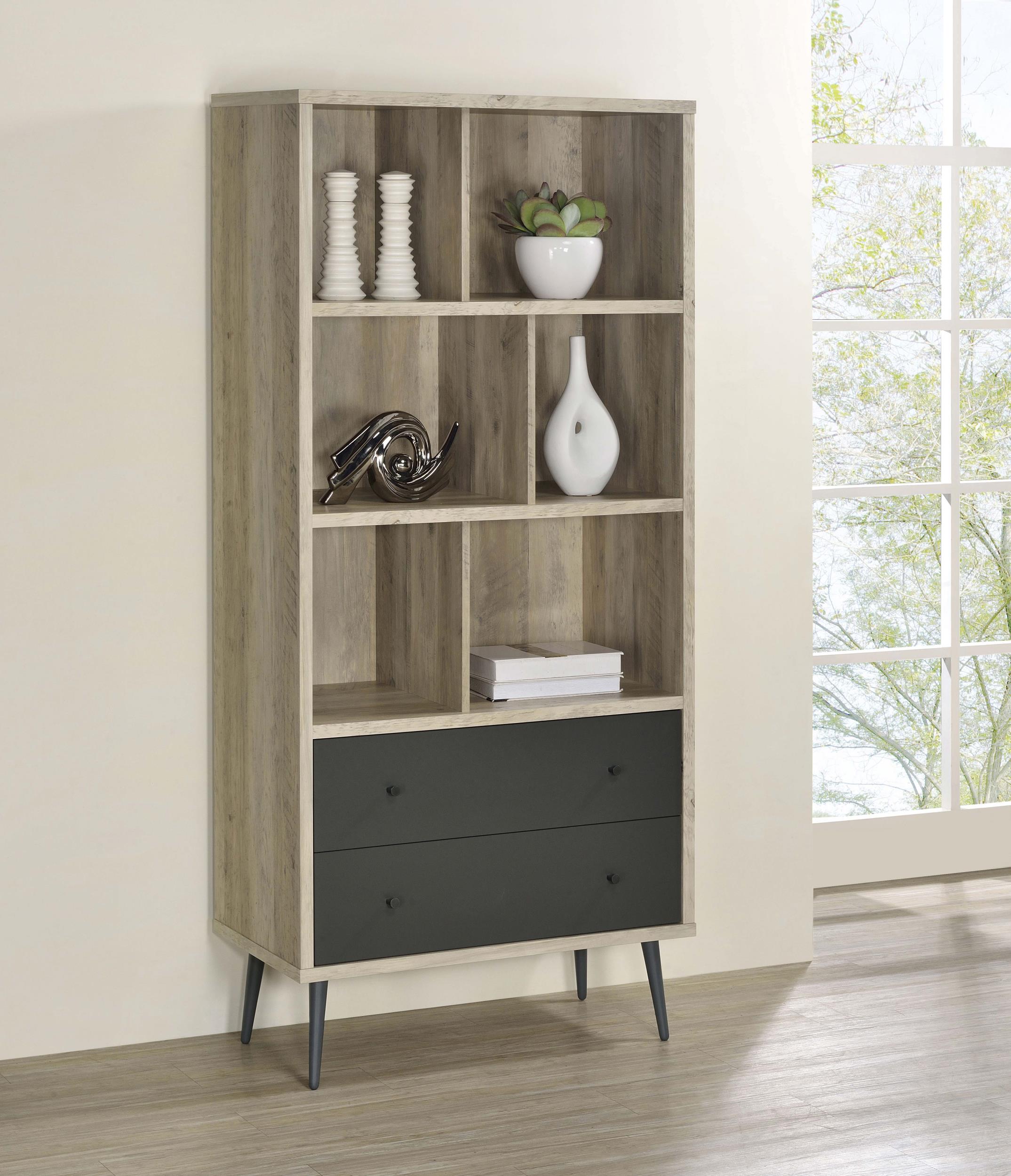 Coaster Maeve Mid-Century Modern Distressed Pine Bookcase Model 801923