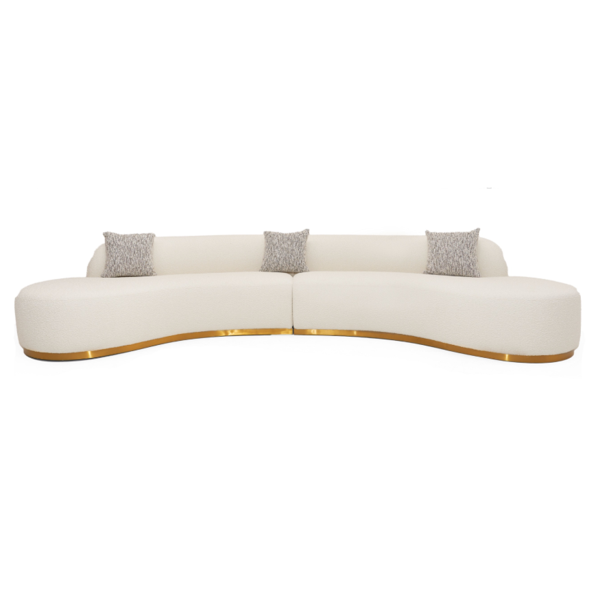 LA Furniture Frontier Glam White Fabric Curved Sectional Sofa with Beige Pillows VGOD-ZW-943-WHT-SECT Contemporary Style by Vig Furnitrue Number 80290|80290A Catch Home Goods
