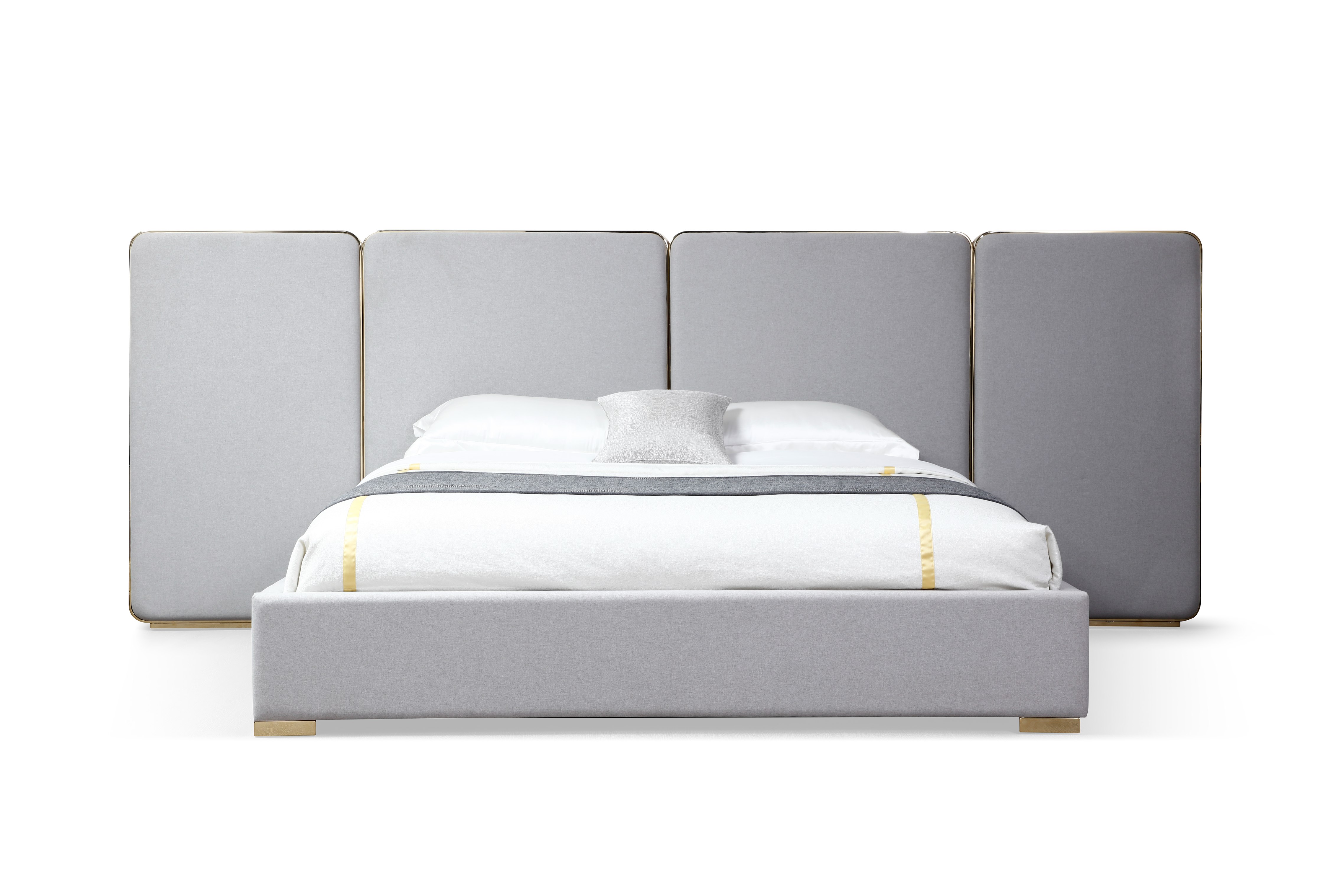 LA Furniture Eastern King Athena Modern Light Grey Linen + Gold Bed VGVC-BD2233-BED-EK Contemporary Style by Vig Furnitrue Number 80474 Catch Home Goods