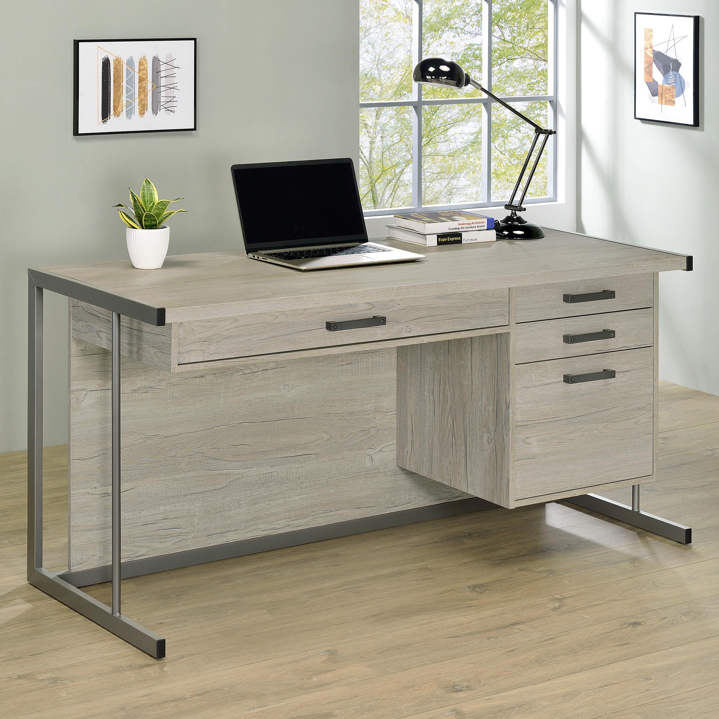 Coaster Loomis Contemporary White Washed Grey Computer Desk Model 805881
