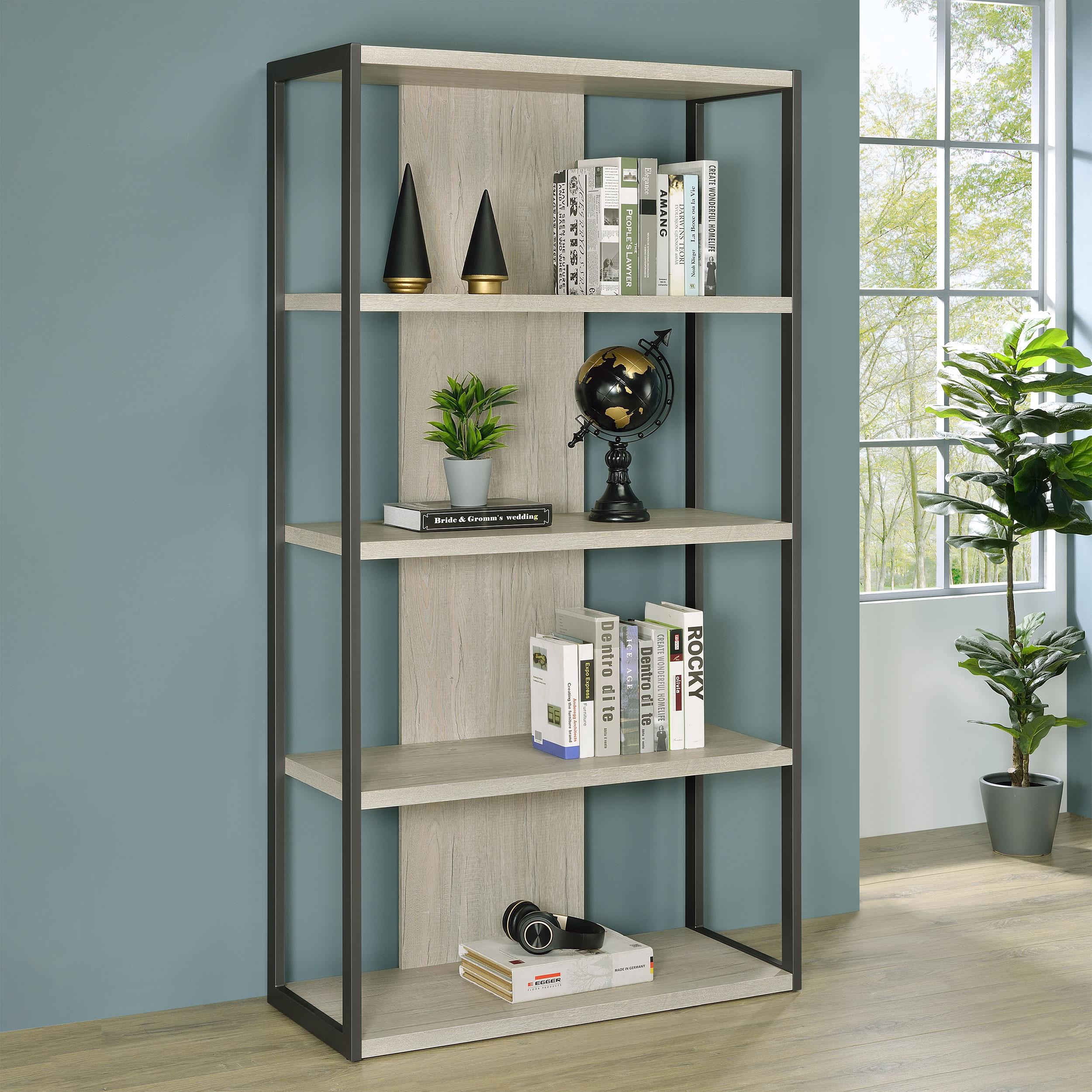 Coaster Loomis Contemporary White Washed Grey Bookshelf Model 805883