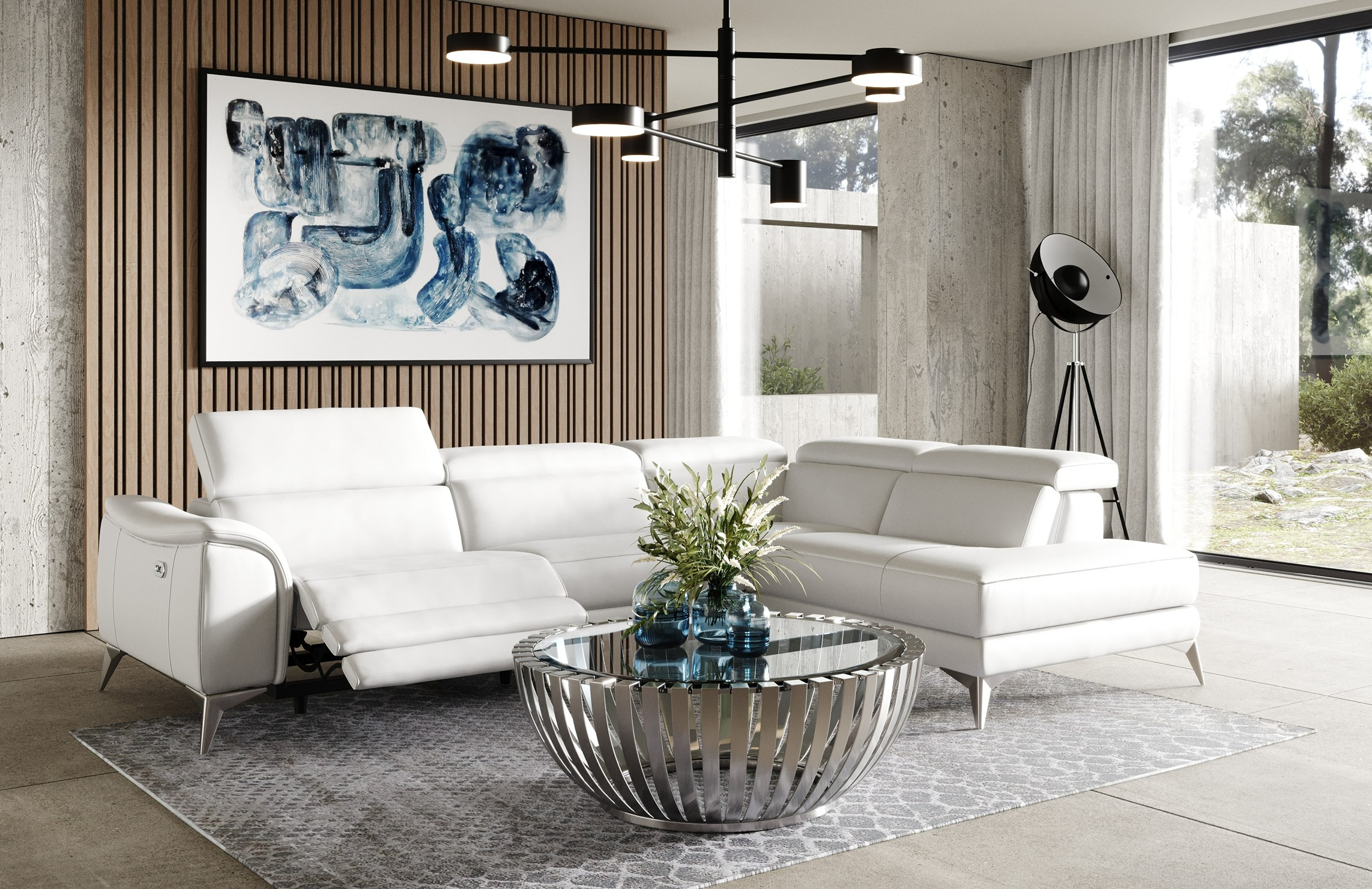 LA Furniture Monte Carlo Italian Modern White Leather Right Facing Sectional Sofa VGCC-MONTECARLO-WHT-RAF Contemporary Style by Vig Furnitrue Number 80897 Catch Home Goods