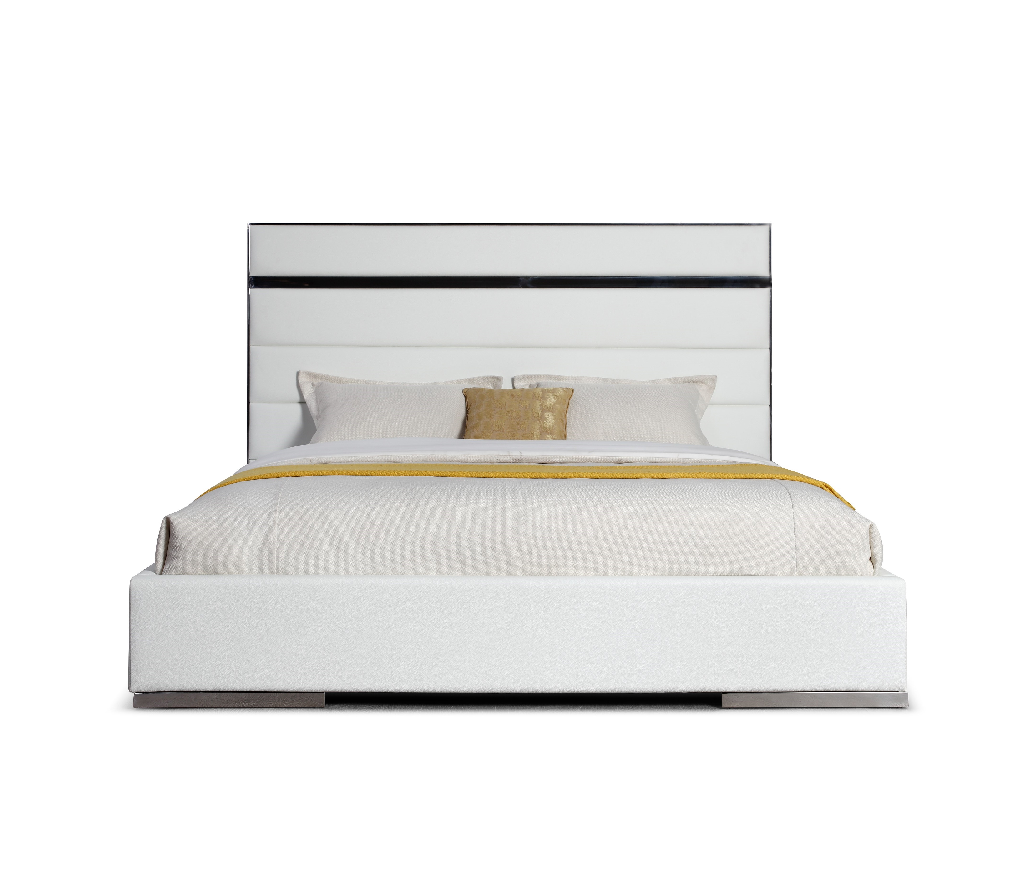 LA Furniture Eastern King Cartier Modern White Vegan Leather + Stainless Steel Bed VGVC-BDA002-BED-WHT-EK Contemporary Style by Vig Furnitrue Number 81531 Catch Home Goods