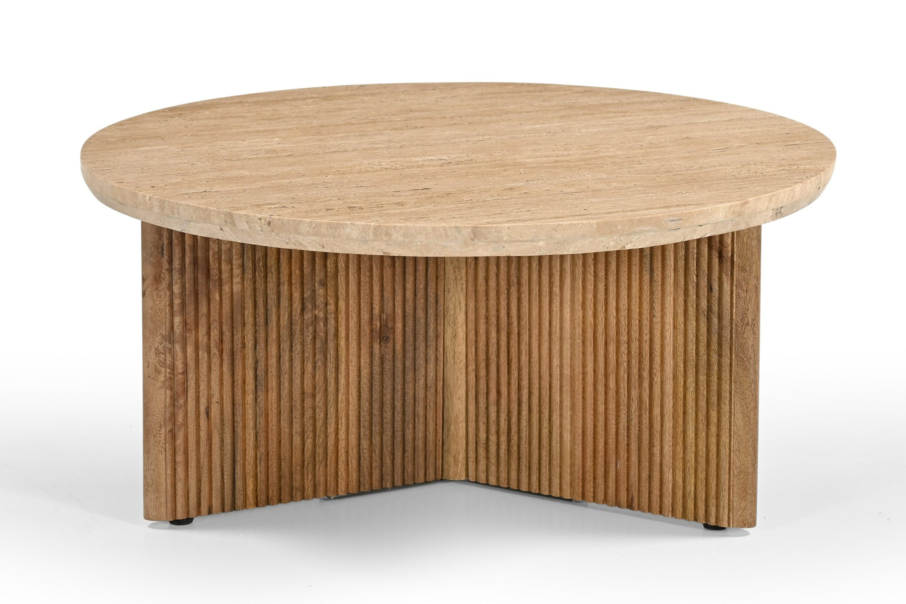 LA Furniture Pawnee Modern Travertine Marble + Wood Round Coffee Table VGBR-SBA-2706-78 Contemporary Style by Vig Furnitrue Number 82017 Catch Home Goods