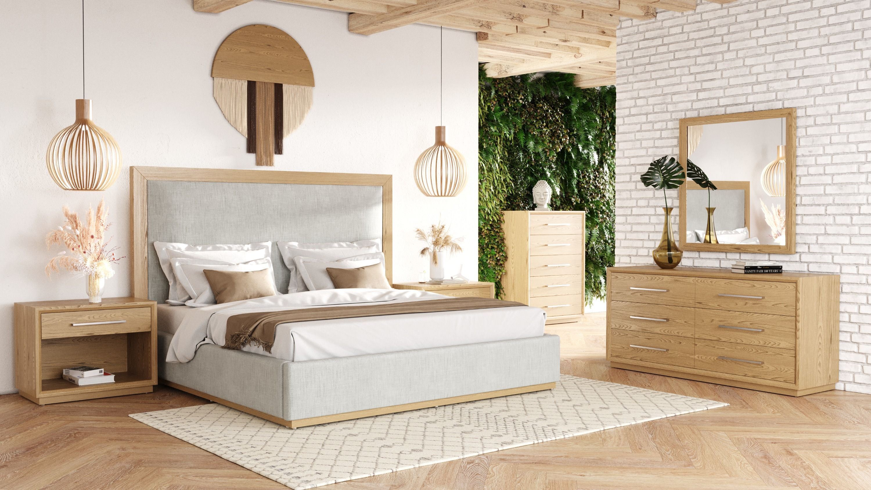 LA Furniture California King Santa Barbara Modern Grey Fabric + Natural Bedroom Set VGMABR-152-SET-CK Contemporary Style by Vig Furnitrue Number 82038 Catch Home Goods