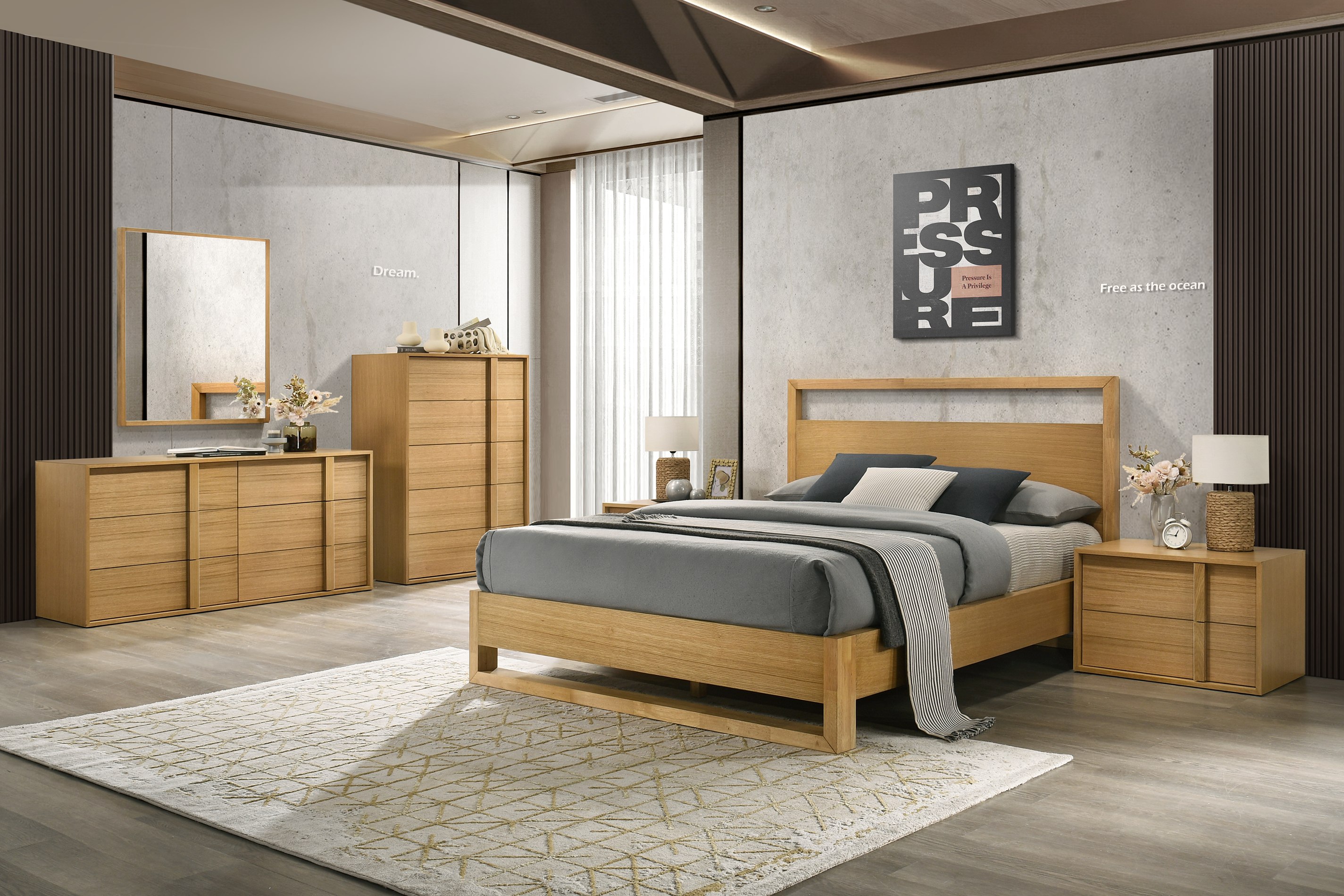 LA Furniture Eastern King Berlin Modern Natural Oak Bedroom Set VGMA-BR-92-SET-NAT-EK Contemporary Style by Vig Furnitrue Number 82715 Catch Home Goods