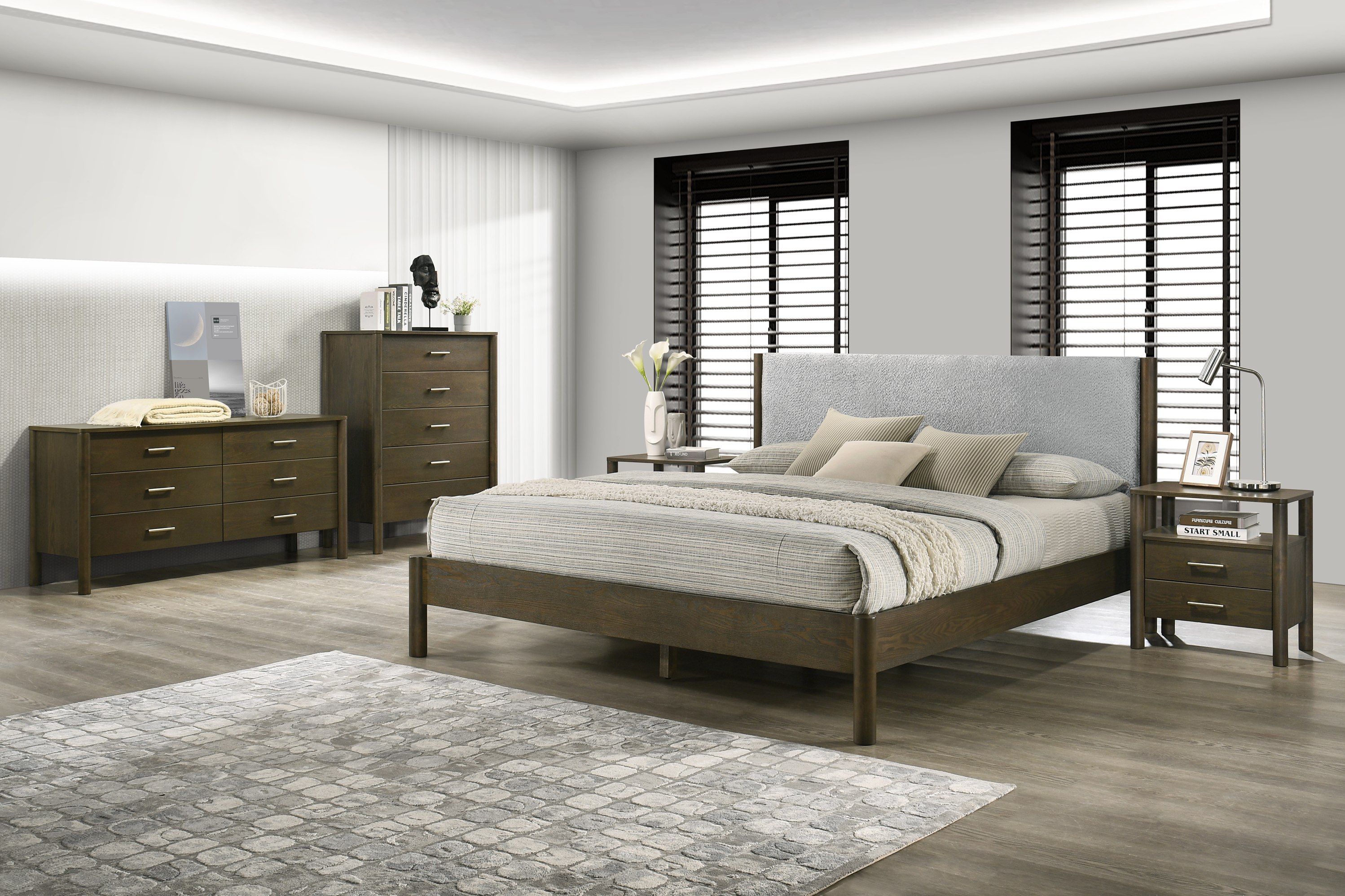 LA Furniture Eastern King Carolina Modern Grey Fabric + Wenge Bedroom Set VGMA-BR-167-SET-WNG-EK Contemporary Style by Vig Furnitrue Number 83039 Catch Home Goods