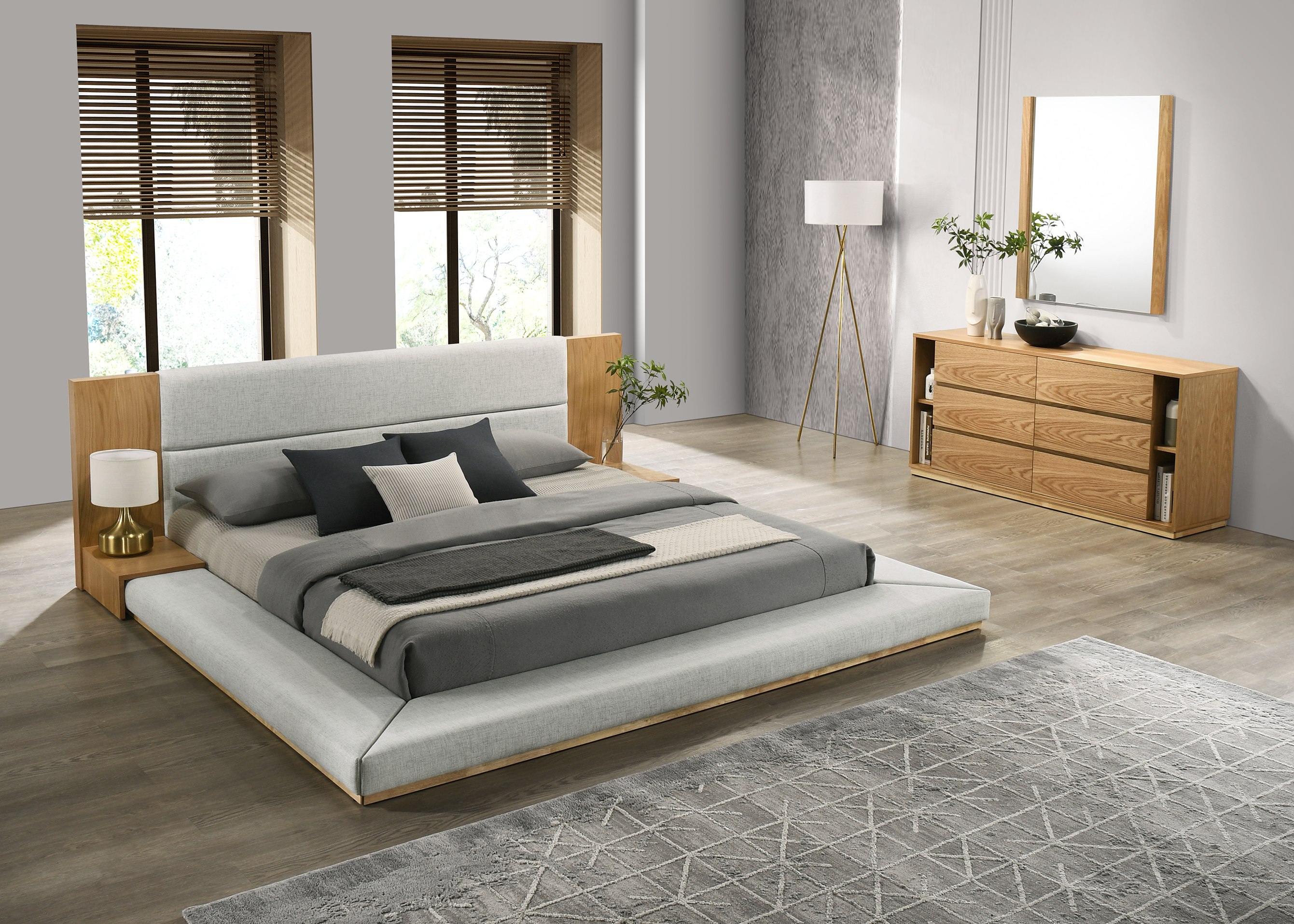 LA Furniture California King Jagger Modern Natural Oak Bedroom Set VGMA-BR-55-SET-NAT-CK Contemporary Style by Vig Furnitrue Number 83047 Catch Home Goods