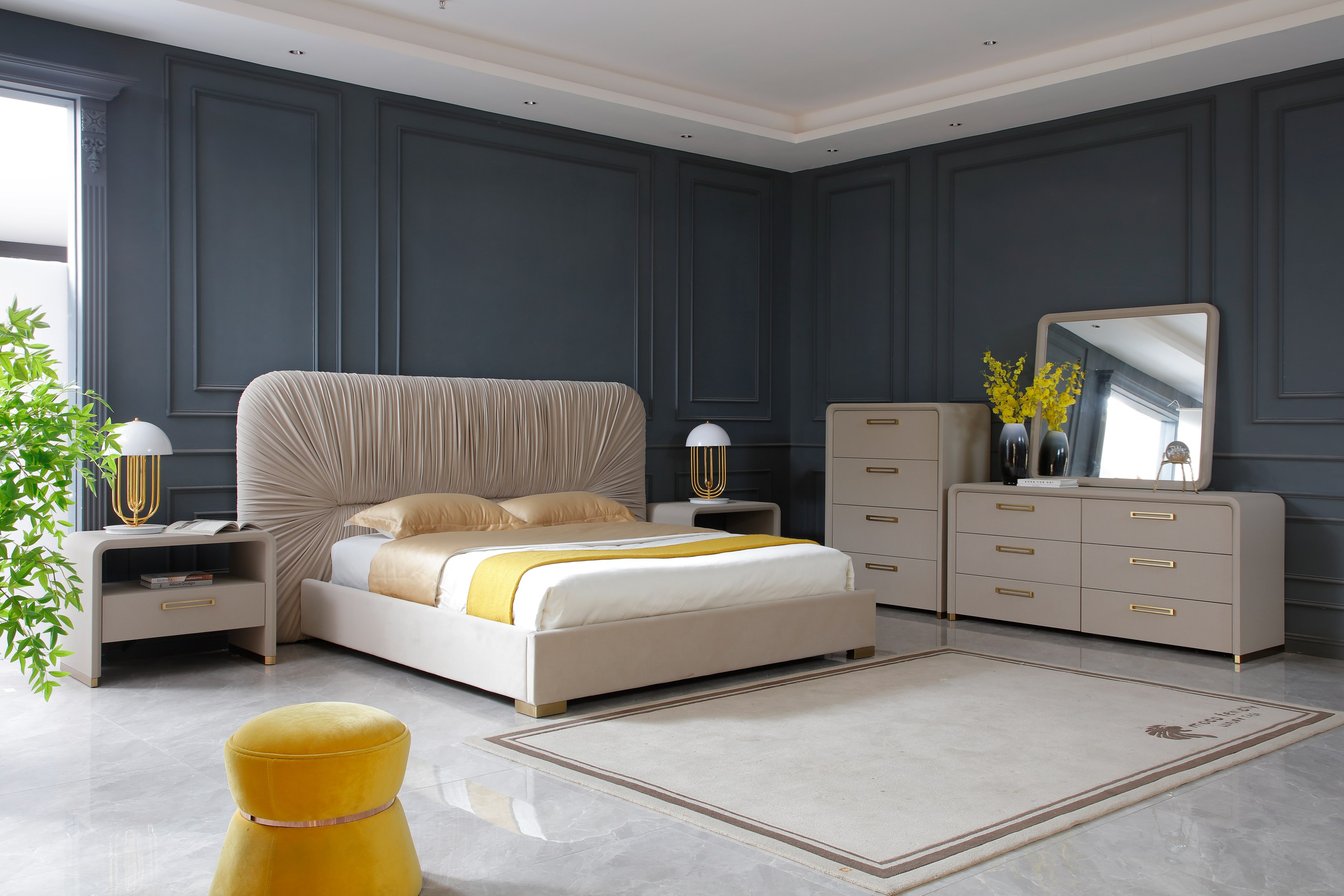 LA Furniture Queen Florence Modern Beige Velvet + Shagreen Bedroom Set VGVC-BD2410-SET-Q Contemporary Style by Vig Furnitrue Number 83278 Catch Home Goods