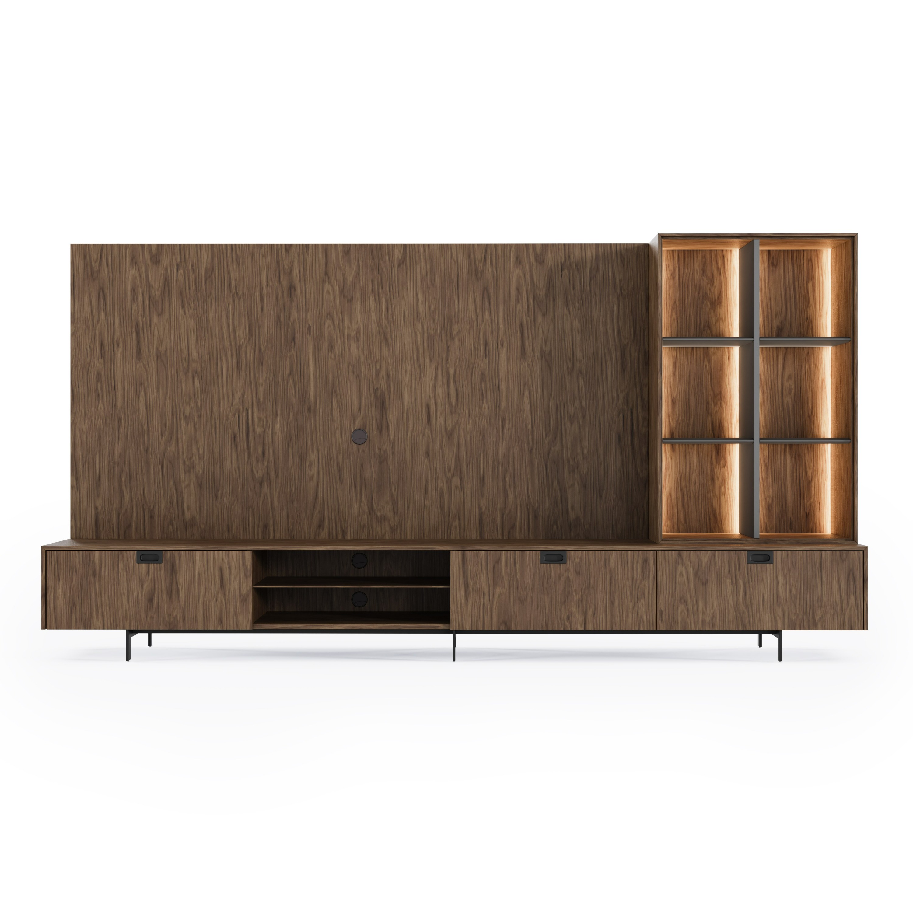 LA Furniture Raskin Contemporary Walnut Entertainment Center with LED Lighting VGBB-MF2501-WAL Contemporary Style by Vig Furnitrue Number 86055 Catch Home Goods