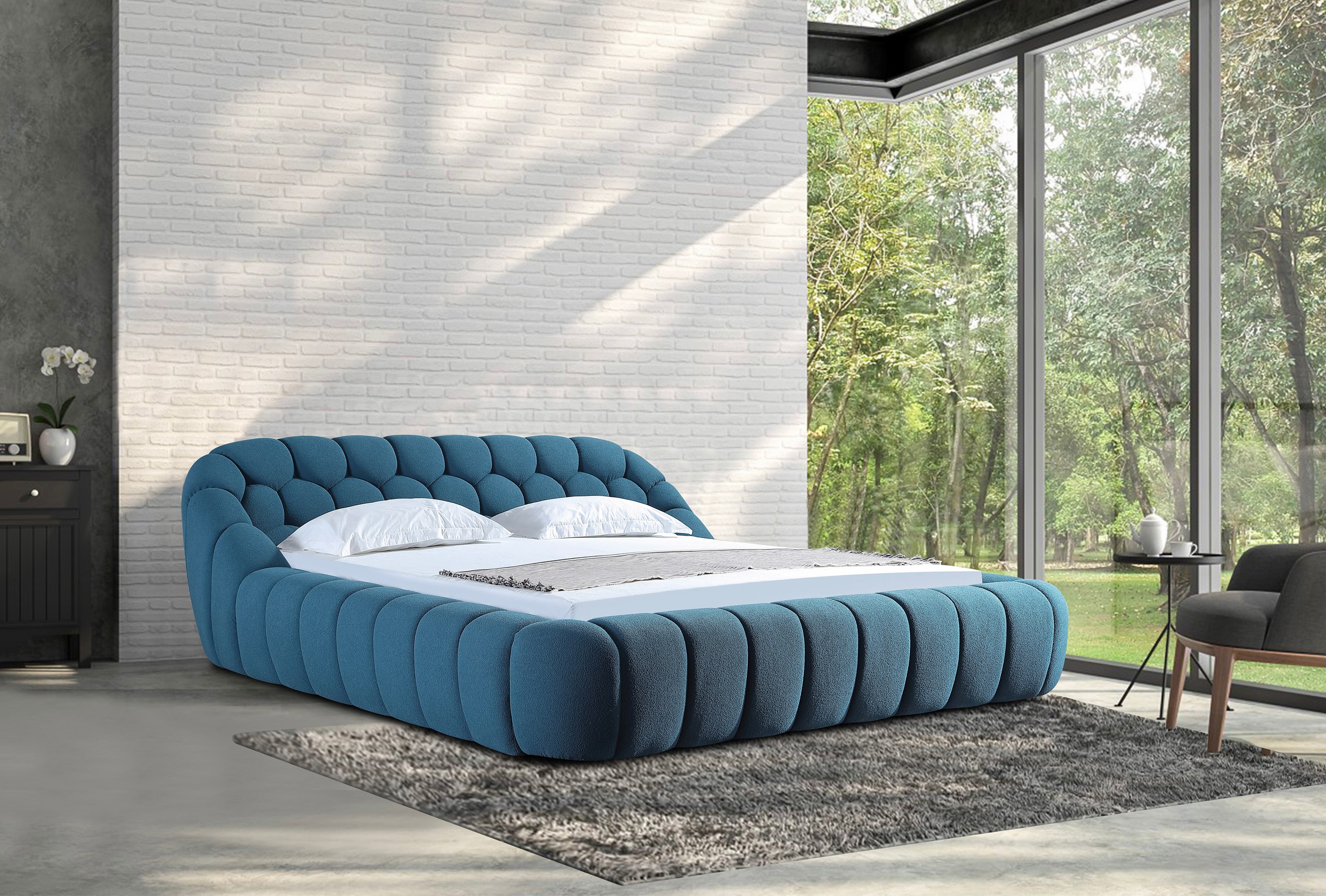 LA Furniture Eastern King Yolonda Modern Dark Teal Fabric Bed VGEV-A127-BED-C-15-EK Contemporary Style by Vig Furnitrue Number 81887 Catch Home Goods