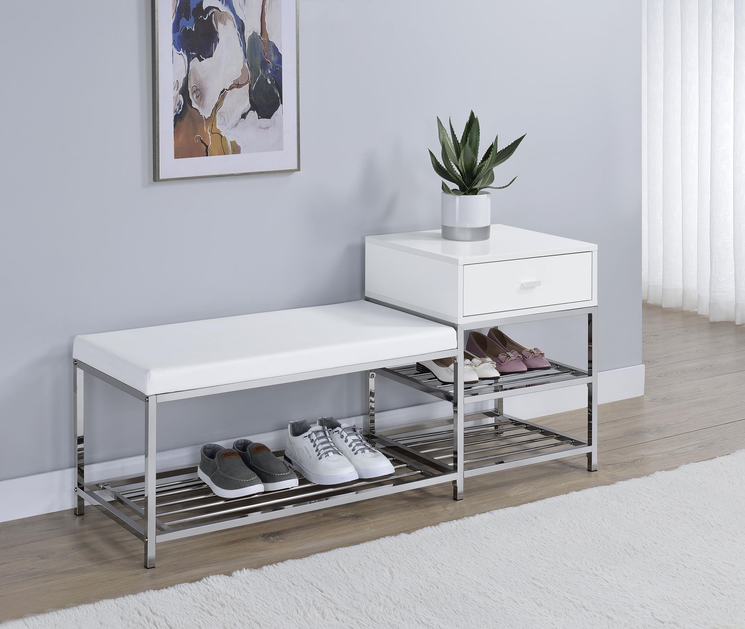 Coaster Siega Contemporary White High Gloss Shoe Bench Model 910223